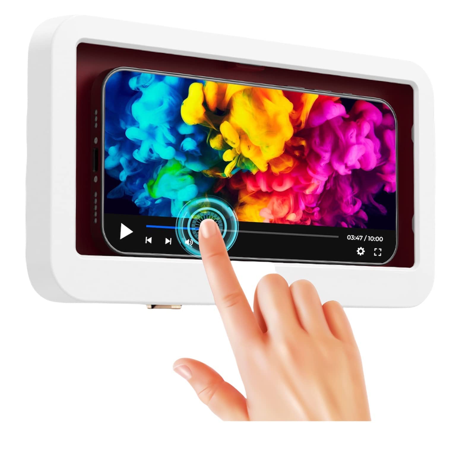 Waterproof Phone Holder Wall Mount - Universal Bathroom & Shower Phone Stand with Strong Adhesive, White - Perfect for Hands-Free Use in Bathroom, Kitchen, or Car