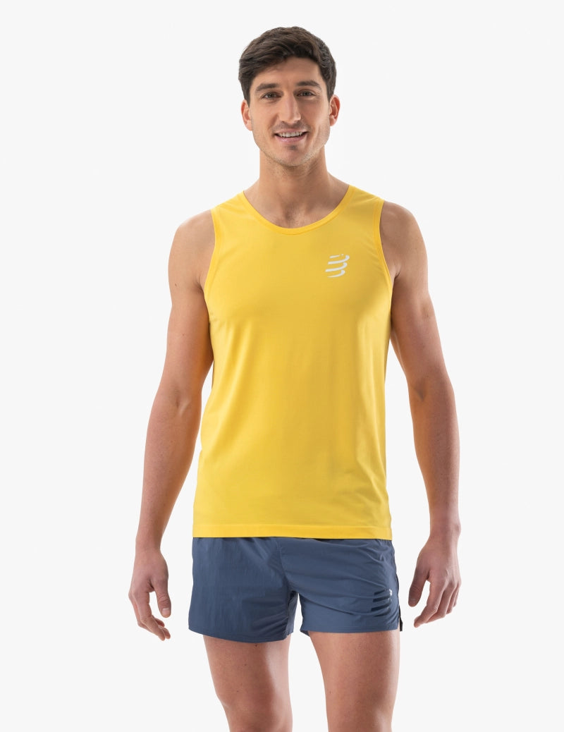 Compressport Men's Running Singlet - Breathable Athletic Tank Top for Marathon & Workout - Lightweight Moisture-Wicking Performance Shirt (Maize) - Ideal for Jogging, Gym Training & Outdoor Sports