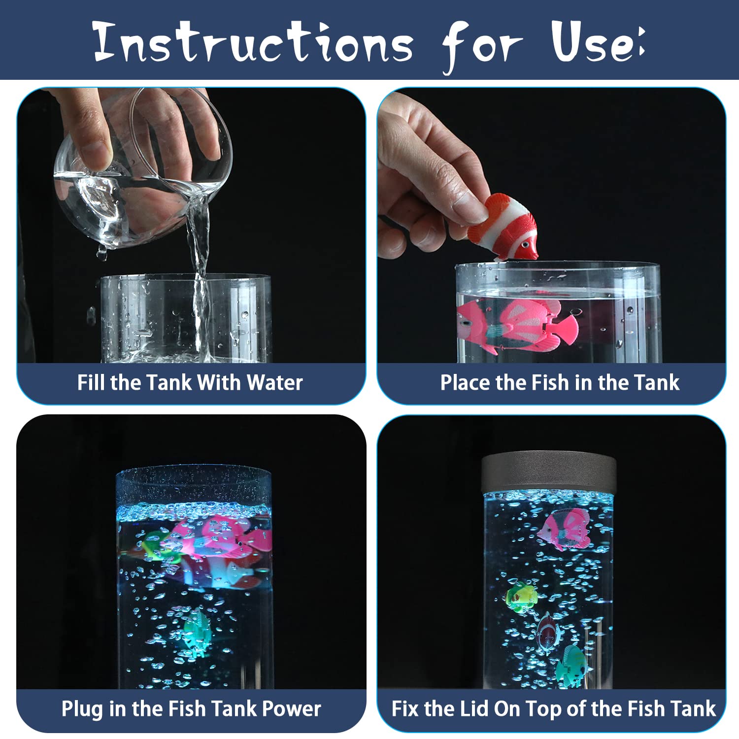 Bubble Fish Lamp - Sensory Bubble Tube Light with Moving Artificial Fish, LED Aquarium Lamp for Home & Office Decor - Perfect Gift for Kids & Adults - Creates Relaxing Ambiance for Bedrooms, Living Rooms & Therapy Spaces
