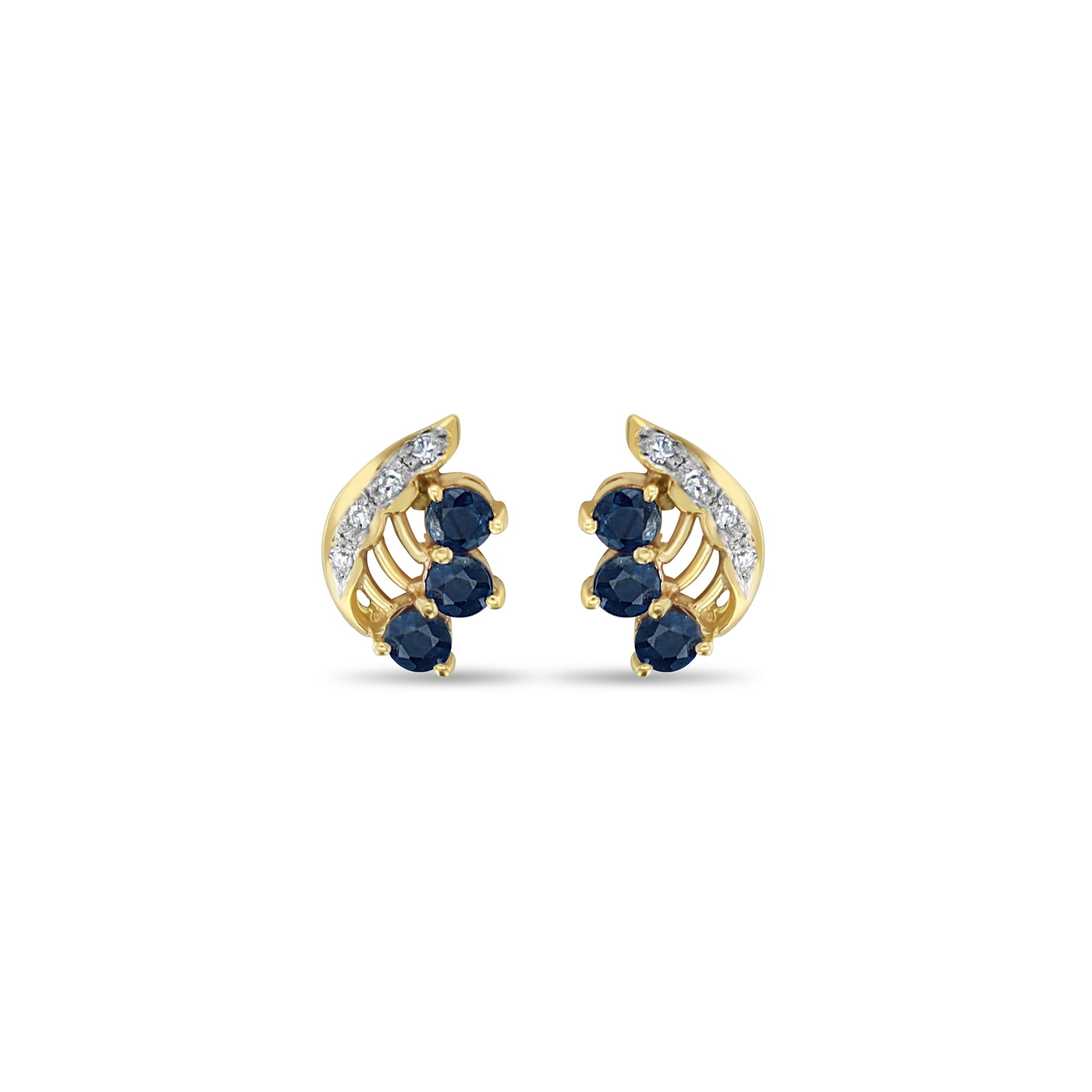 14K Yellow Gold Sapphire Wing Stud Earrings with Diamond Accents - Elegant Jewelry for Women, Perfect for Parties, Weddings & Everyday Wear