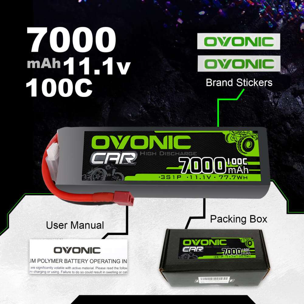 Ovonic 100C 3S1P 7000mAh 11.1V High Performance LiPo Battery with Deans Plug for RC Cars, Drones, and RC Boosts - Perfect for Racing, Off-Roading, and Long-Run Hobby Applications