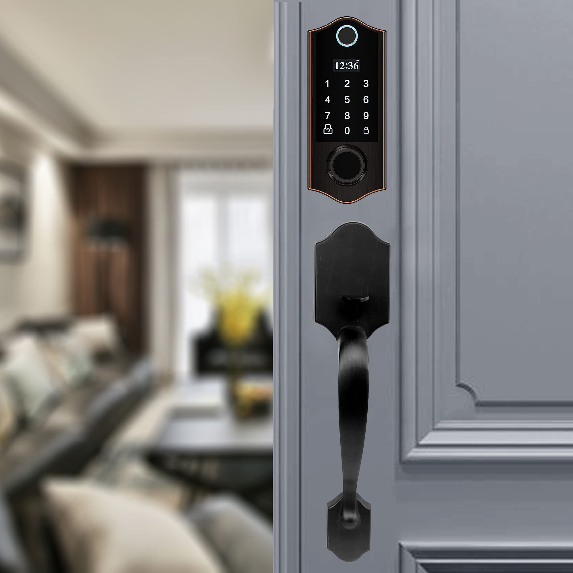 Harfo Smart Keyless Entry Door Lock - Electronic Keypad Deadbolt with Fingerprint & Handle, Digital Front Door Lock Set in Aged Bronze | Secure & Convenient for Homes, Apartments & Offices