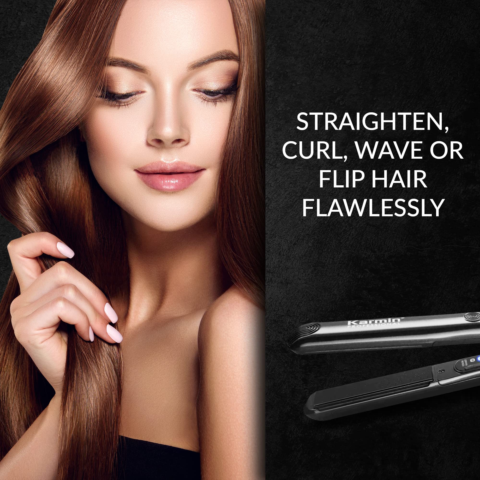 KARMIN Salon Series 1-inch Professional Ceramic Flat Iron Hair Straightener - Ionic Hair Straightener for Straightening, Curling & Waving - Dual Voltage with Auto Shut Off - Includes Travel Case & Heat Mat (Black) - Perfect for Home Use, Travel & Salon Styling