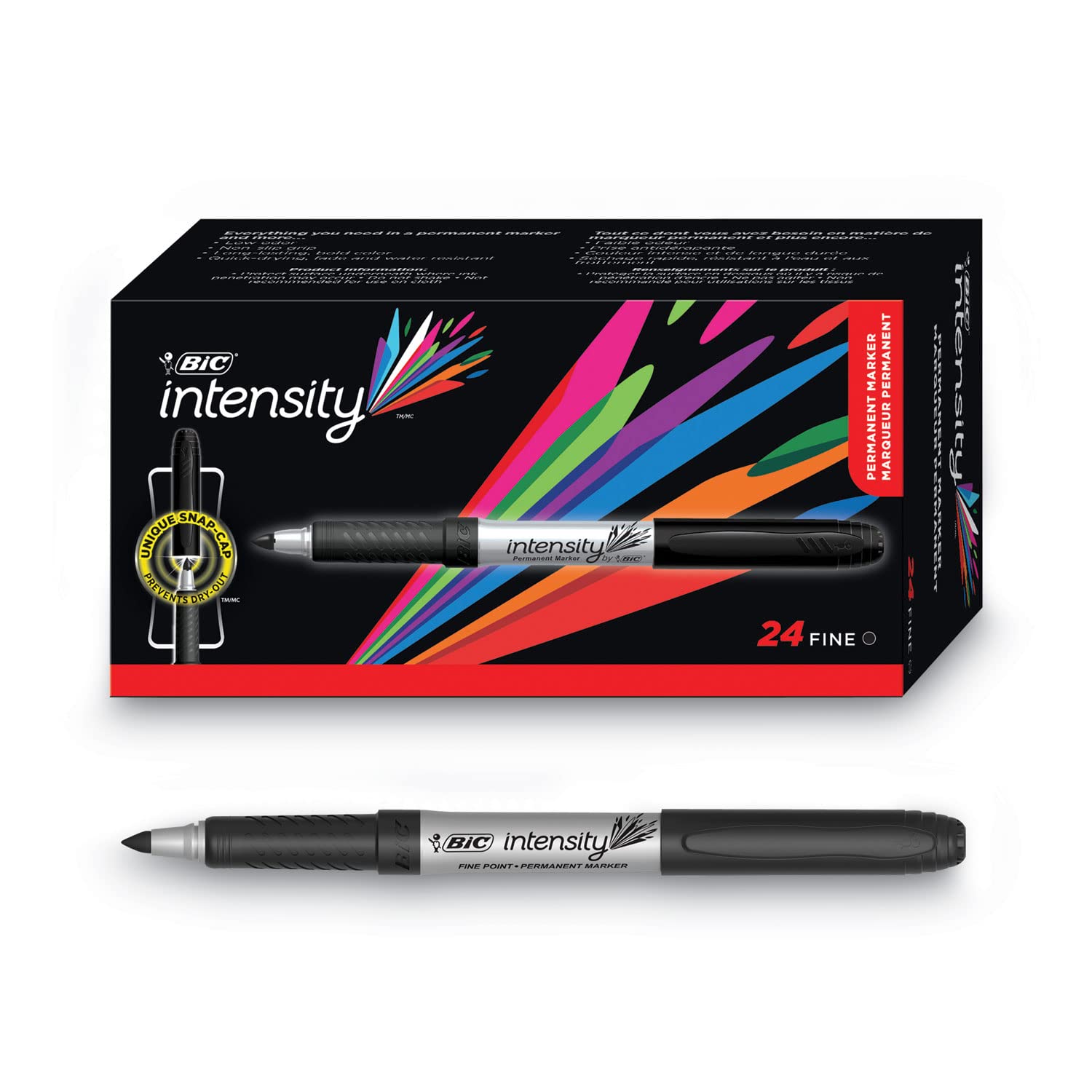BIC Intensity Permanent Marker Fine Point Black 24-Pack (GPM241-BLK) - Ideal for Office, School, Art Projects & Labeling