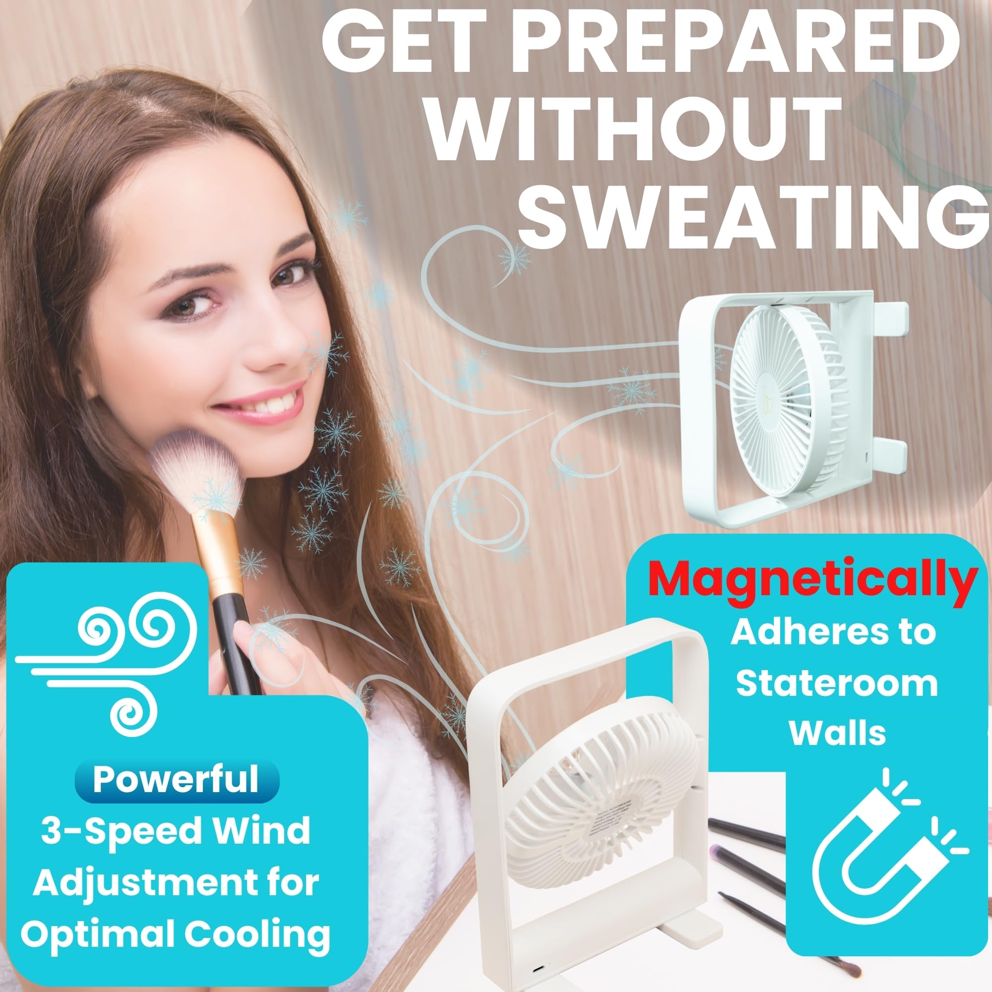 Original Portable Cruise Fan 2025 - Powerful 3-Speed Magnetic Fan for Cruise Ship Cabins, Sticks to Ceilings & Walls - Perfect for Travel, Small Spaces & Hot Weather