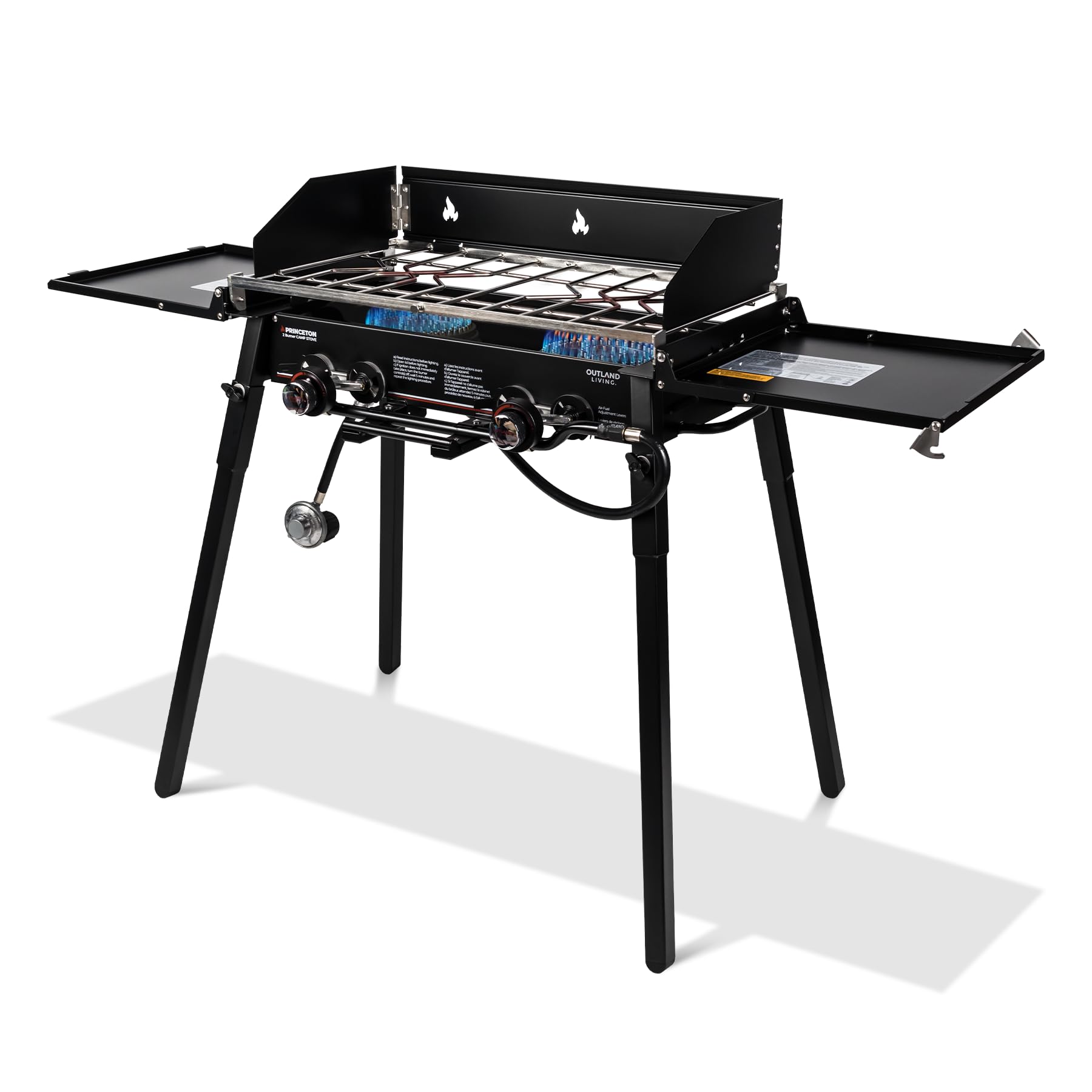 Outland Living 2 Burner Camp Stove with Dual Ring Flame Control - Portable Propane Gas Stove for Outdoor Cooking, Camping, RV Trips & Backpacking - Includes Dual Integrated Lids, Removable Wind Fence & Adjustable Legs