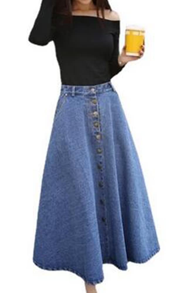 Long Denim Skirt High Waist Jeans Skirts for Women - Vintage A-Line Denim Maxi Skirt with Pockets | Casual, Office & Date Night Outfits