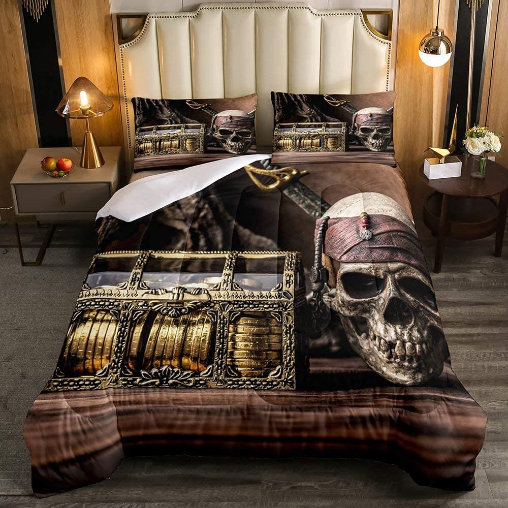 Erosebridal Sugar Skull Comforter Set - Twin Size Skull Print Duvet Cover, Halloween Themed Bedding for Kids, Boys, Girls & Teens - Retro Bedroom Decor - Perfect for Halloween Parties, Dorm Rooms & Themed Bedrooms