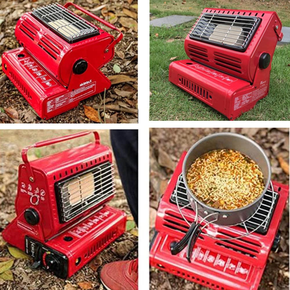 LKP Adjustable Butane Gas Heater - Portable Outdoor Space Heater for Camping, Hunting, Backpacking & Patio Use | 2-in-1 Heating & Cooking Warmer | Ideal for Outdoor Adventures & Emergency Heating (Red)