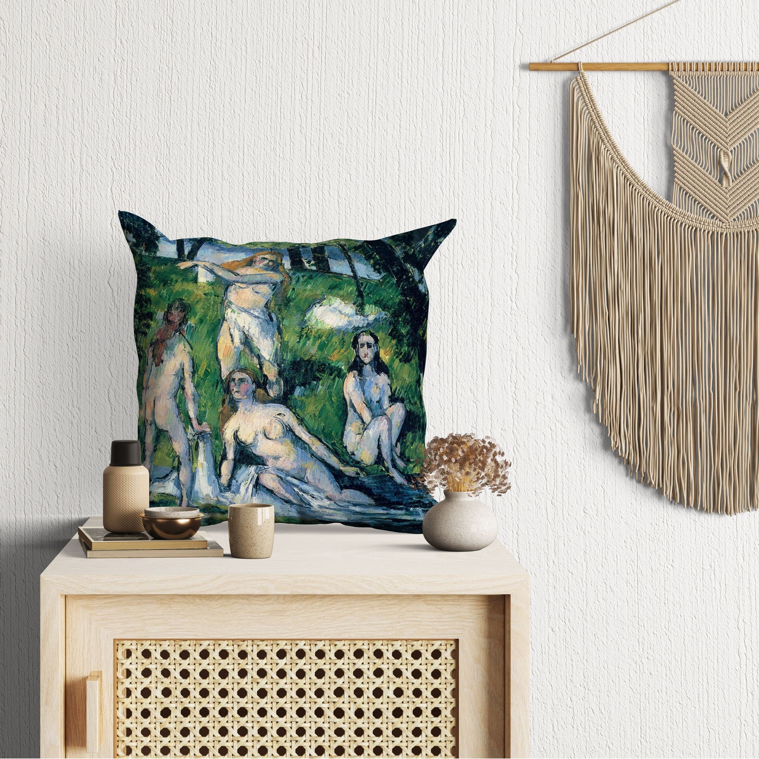 Paul Cezanne Famous Art Abstract Throw Pillow Cover - Green and Blue Modern Decorative Cushion Case for Sofa, Bed, Living Room Decor
