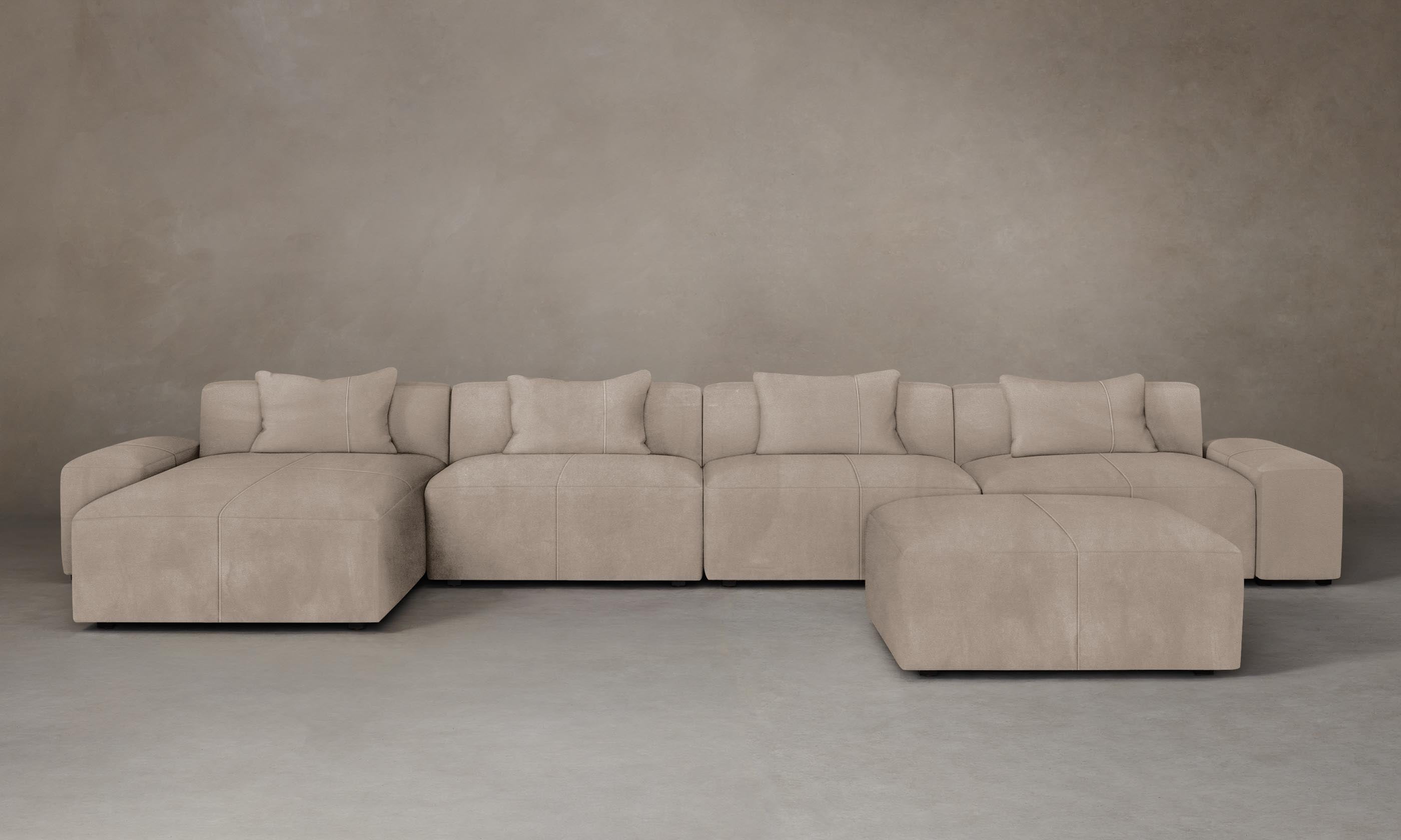 Premium Breuer Modular Sectional Sofa - Genuine Nubuck Leather in Fawn Color | Perfect for Living Room, Lounge & Home Theater Seating