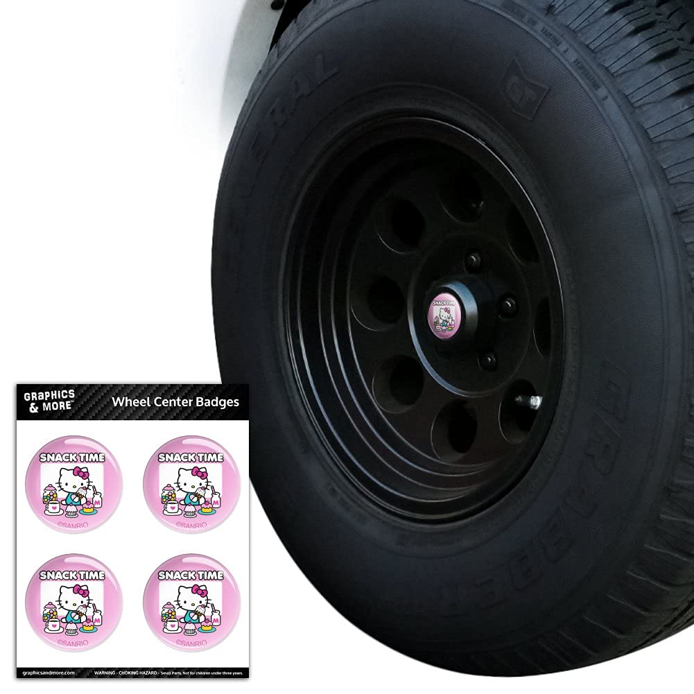 Hello Kitty Snack Time Resin Tire Wheel Center Cap Badges - Cute Car Accessories for Anime Fans, Kawaii Stickers for Vehicles & Laptops - Perfect for Car Decoration, Gift Giving and Kawaii Style Lovers