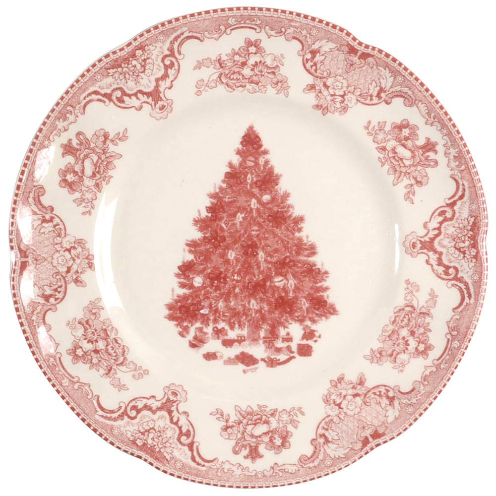 Old Britain Castles Pink Christmas Salad Plates Set with Tree Design - Elegant Holiday Dinnerware for Festive Parties & Seasonal Decor