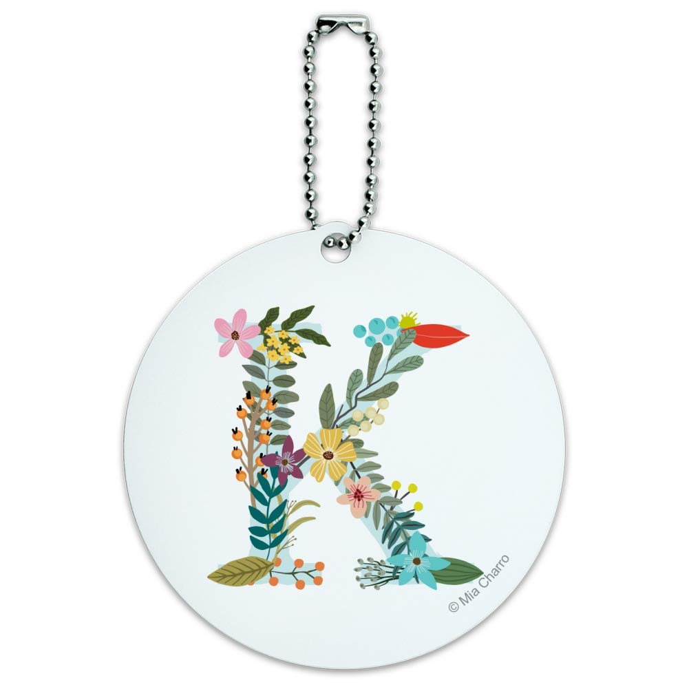 Letter K Floral Monogram Luggage Tag - Personalized Initial ID Tag for Suitcases & Carry-On Bags - Perfect for Travel, Gifts & Organization
