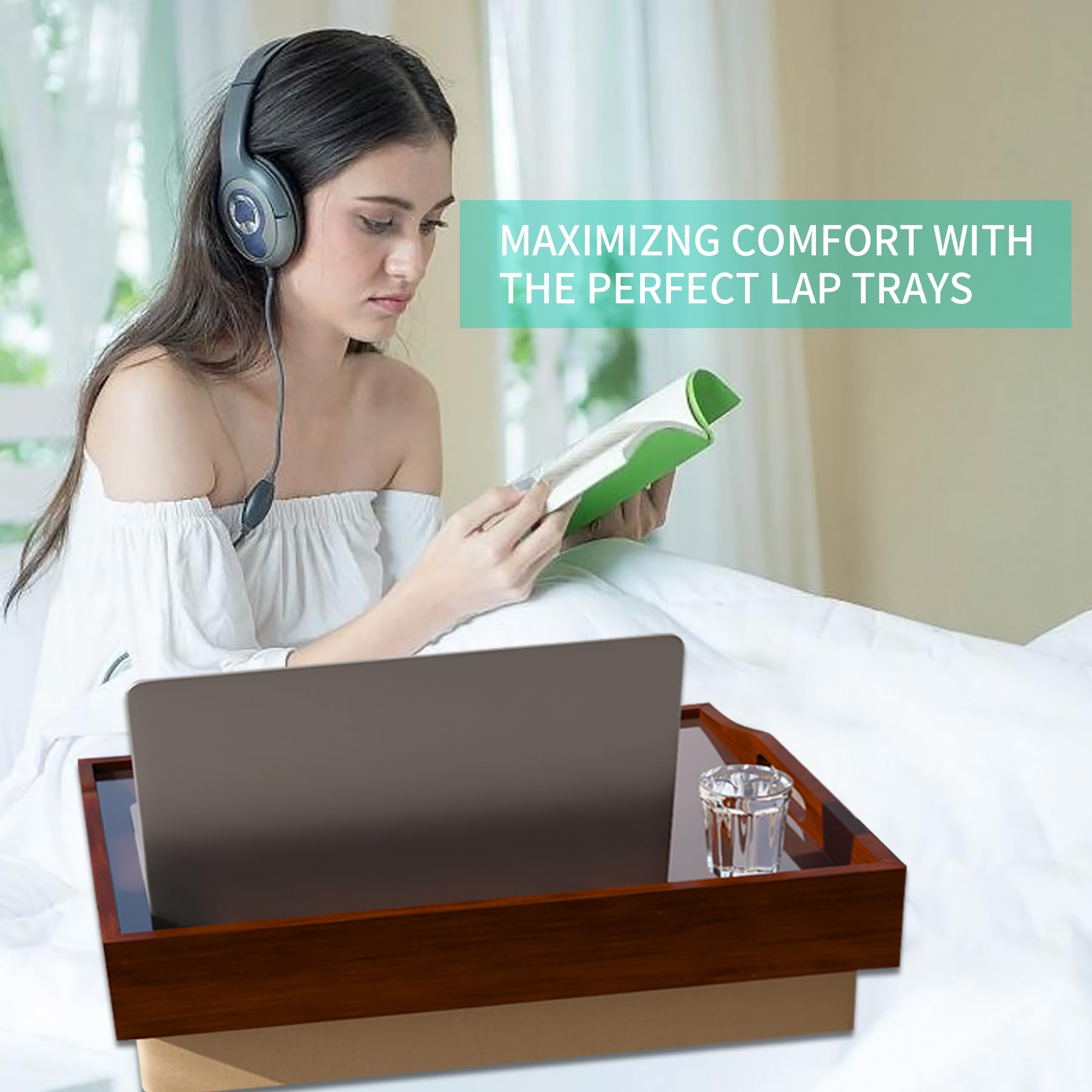 Modern Wooden Lap Desk with Folding Legs & Detachable Cushion - Portable Laptop Tray for Bed, Sofa, or Floor - Ergonomic Home Office & Study Desk with Comfortable Handles