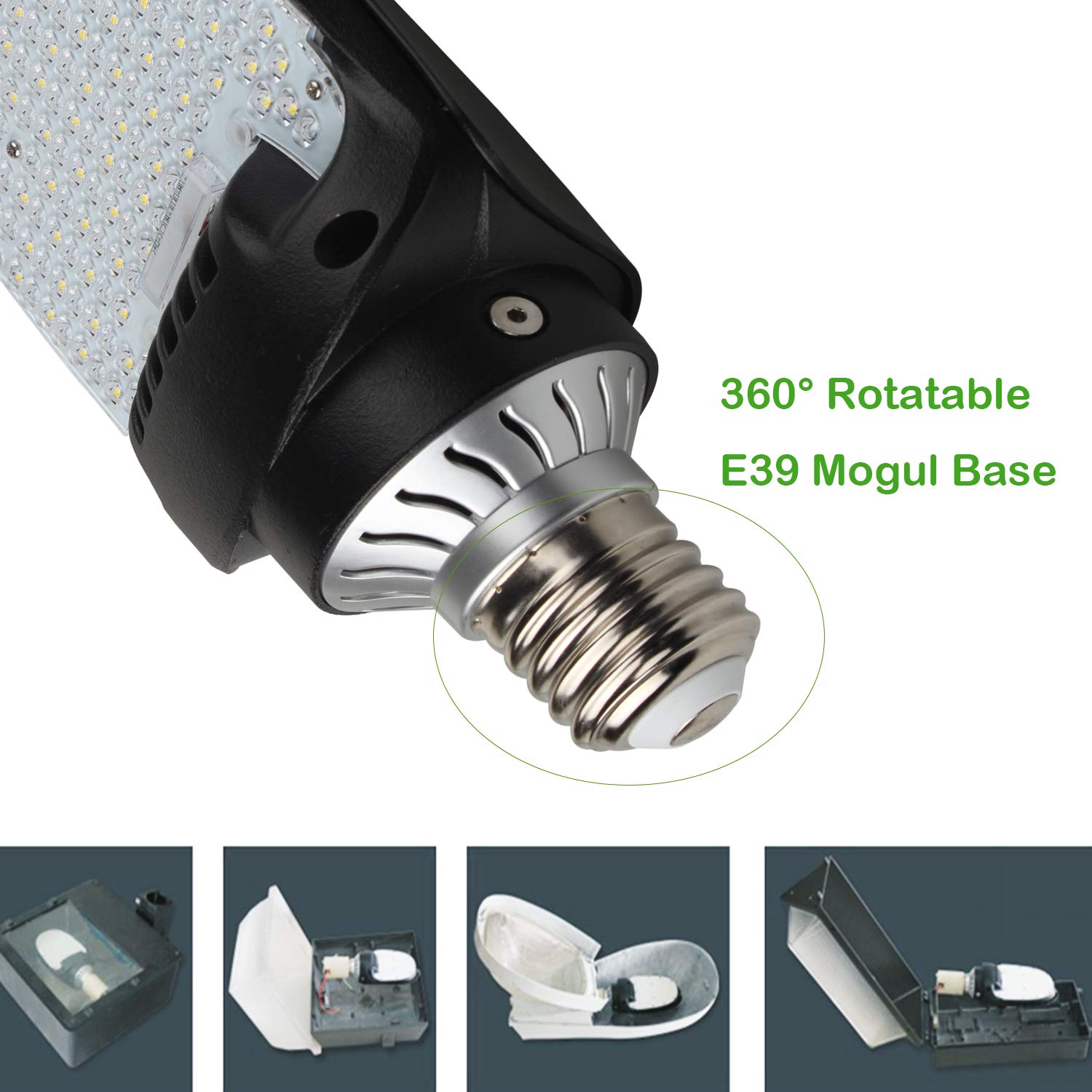 54W LED Shoebox Retrofit Corn Lamp - E39 Rotatable Mogul Base - 5000K Daylight White - 7560LM High Brightness - DLC & UL Certified - Perfect for Parking Lots, Warehouses, and Outdoor Area Lighting