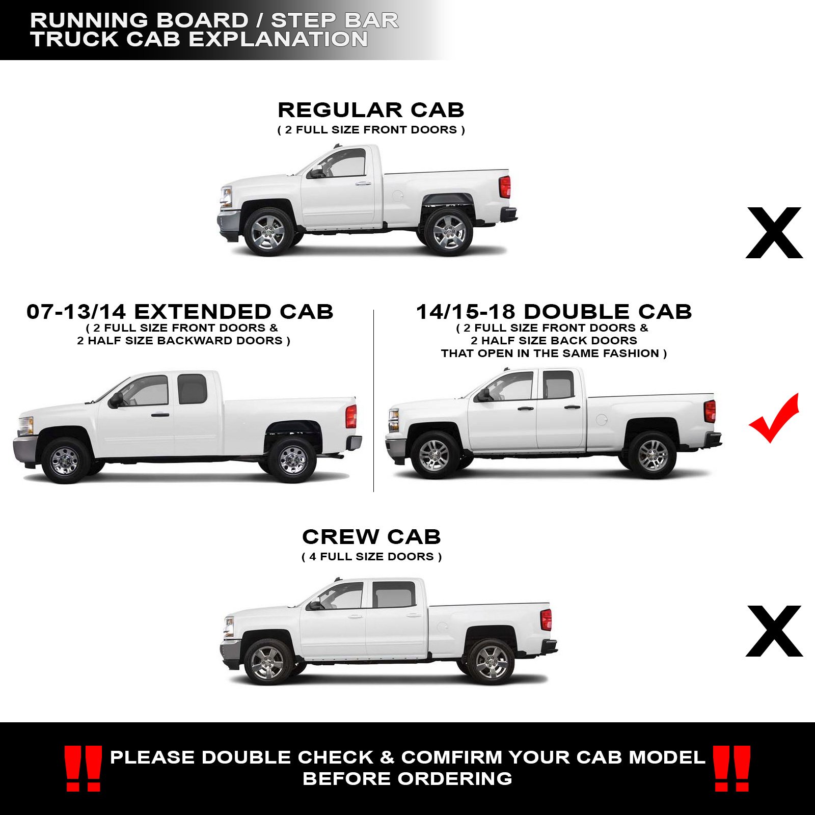 733469494423 Compatible Matte Black Running Boards for 2007-2018 Chevy Silverado & GMC Sierra / 2019 LD Limited Double Cab - Heavy Duty Drop Step Side Nerf Bars - Perfect for Off-Roading, Truck Accessories & Enhanced Vehicle Entry/Exit