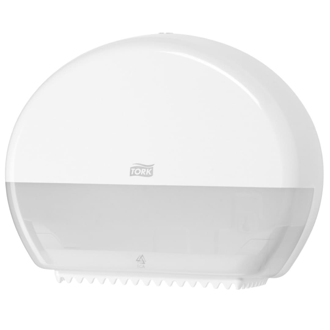 Tork T2 Mini Jumbo Toilet Paper Dispenser - White (555000) | Wall-Mounted Bathroom Tissue Holder for Commercial & Home Use