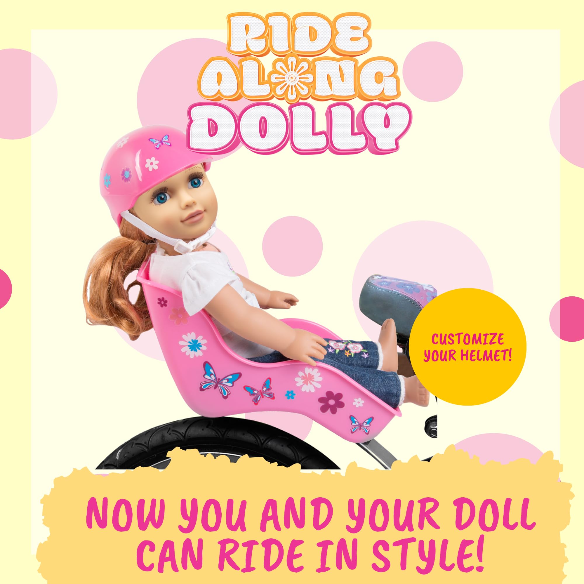 Pink Bike Helmet for 18 Inch Dolls - Cute Doll Bicycle Helmet with Decorative Decal Stickers Accessory - Perfect for American Girl Dolls & DIY Toy Accessories