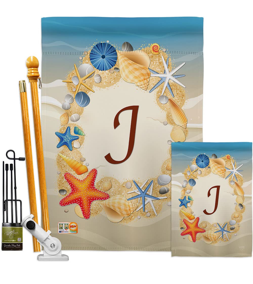 Coastal Beach J Initial Flag Kit - Summer Decor for Garden & Home