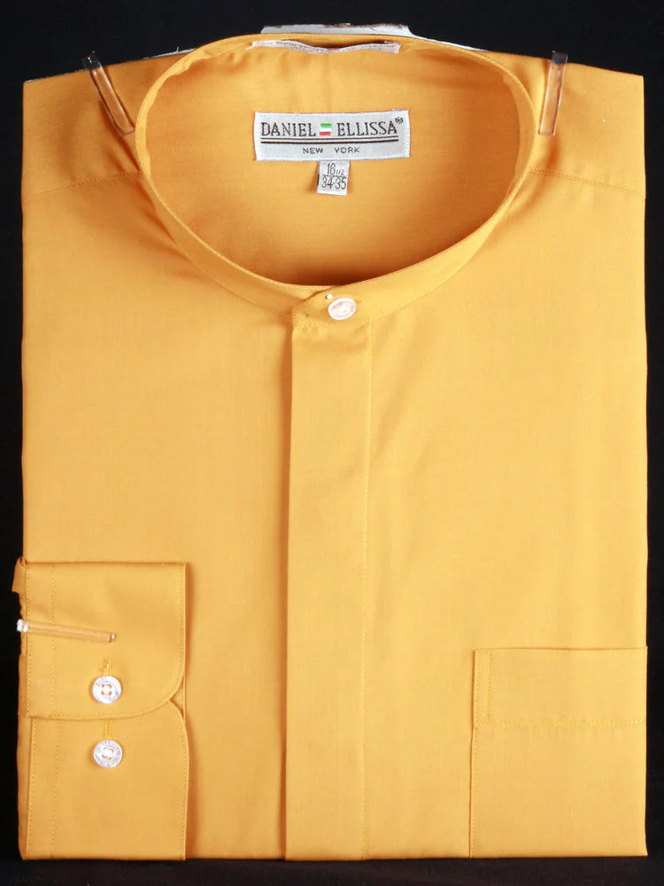 Honey Gold Basic Banded Collar Dress Shirt for Men - Classic Office & Formal Wear - Perfect for Business Meetings, Weddings & Special Occasions