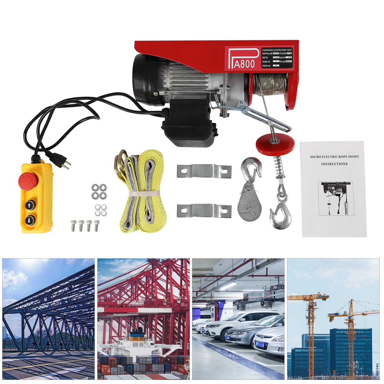 400KG Electric Hoist Lift 1763LBS with Wireless Remote Control - 110V Overhead Hoist for Garage, Auto Shop & Warehouse Lifting Operations