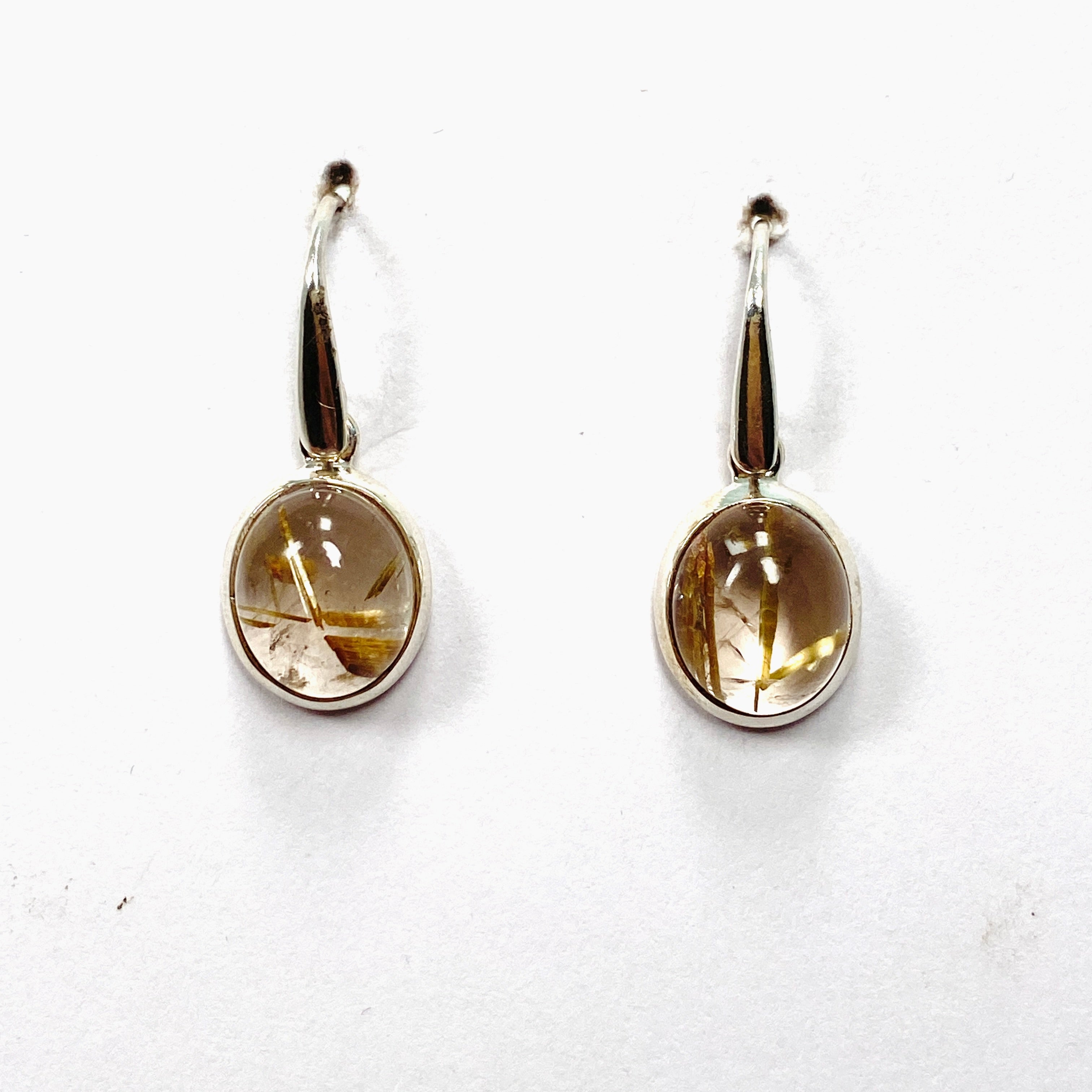 Natural Rutilated Quartz Oval Cabochon Earrings for Women - Handmade Sterling Silver Dangle Jewelry - Perfect for Wedding, Party & Special Occasions