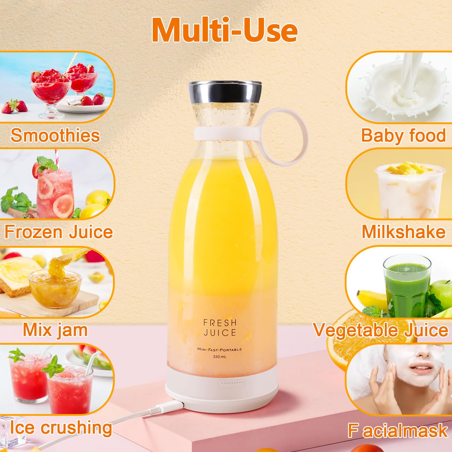 Portable USB Rechargeable Mini Blender - Personal Size Juicer for Smoothies, Shakes & Juices | Perfect for Gym, Office & Travel | Great Gift for Friends & Family