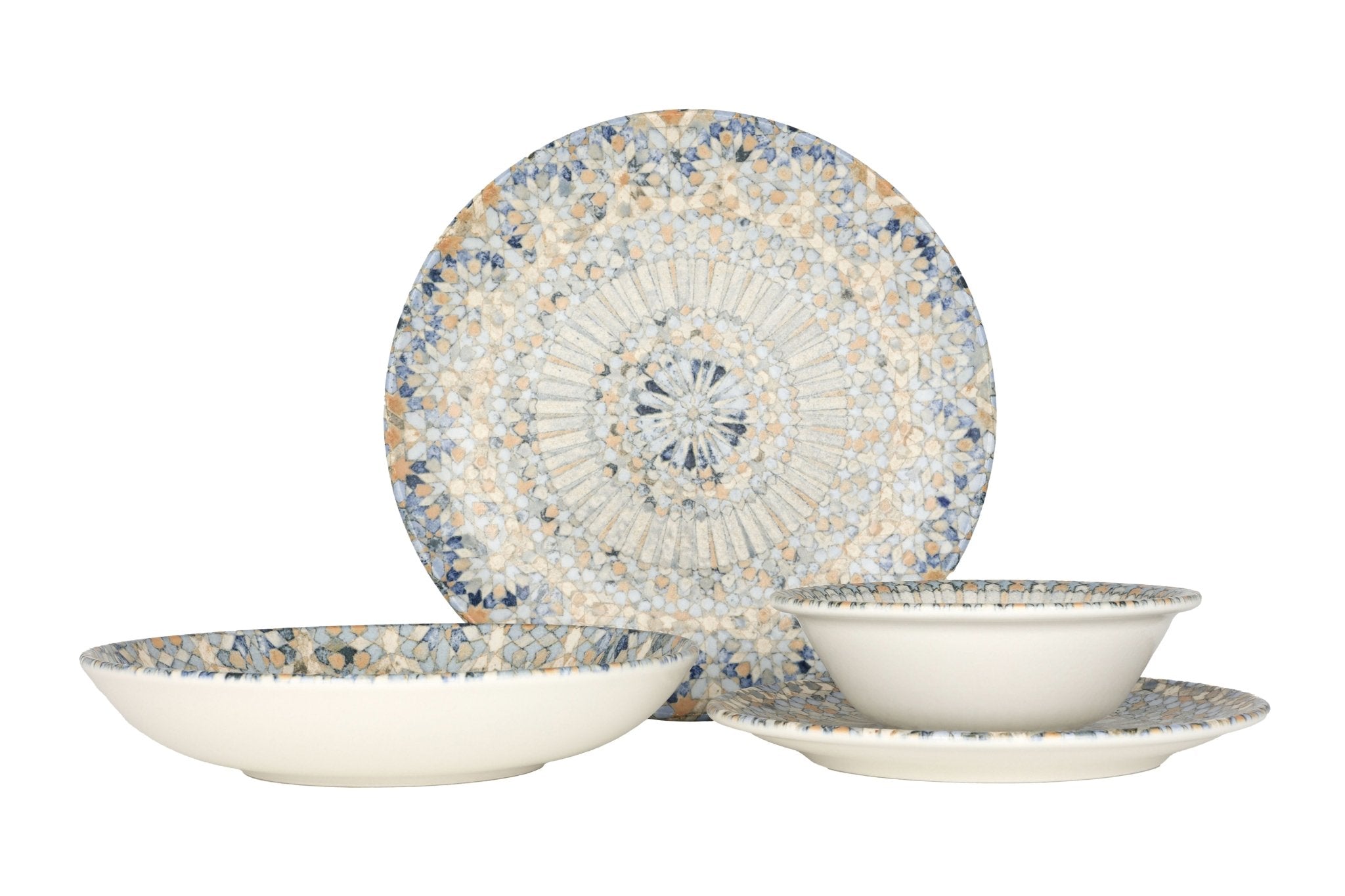 Luca Mosaic Dinnerware Set - 24 Piece Porcelain Dinnerware Set for 6, Elegant Floral Design, Dishwasher & Microwave Safe - Perfect for Family Dinners, Parties, and Special Occasions