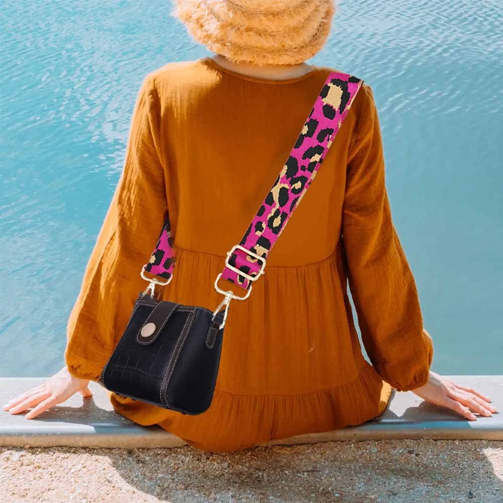 Women's Crossbody Purse Strap - Pink Leopard Print Adjustable for Handbags & Guitar Cases