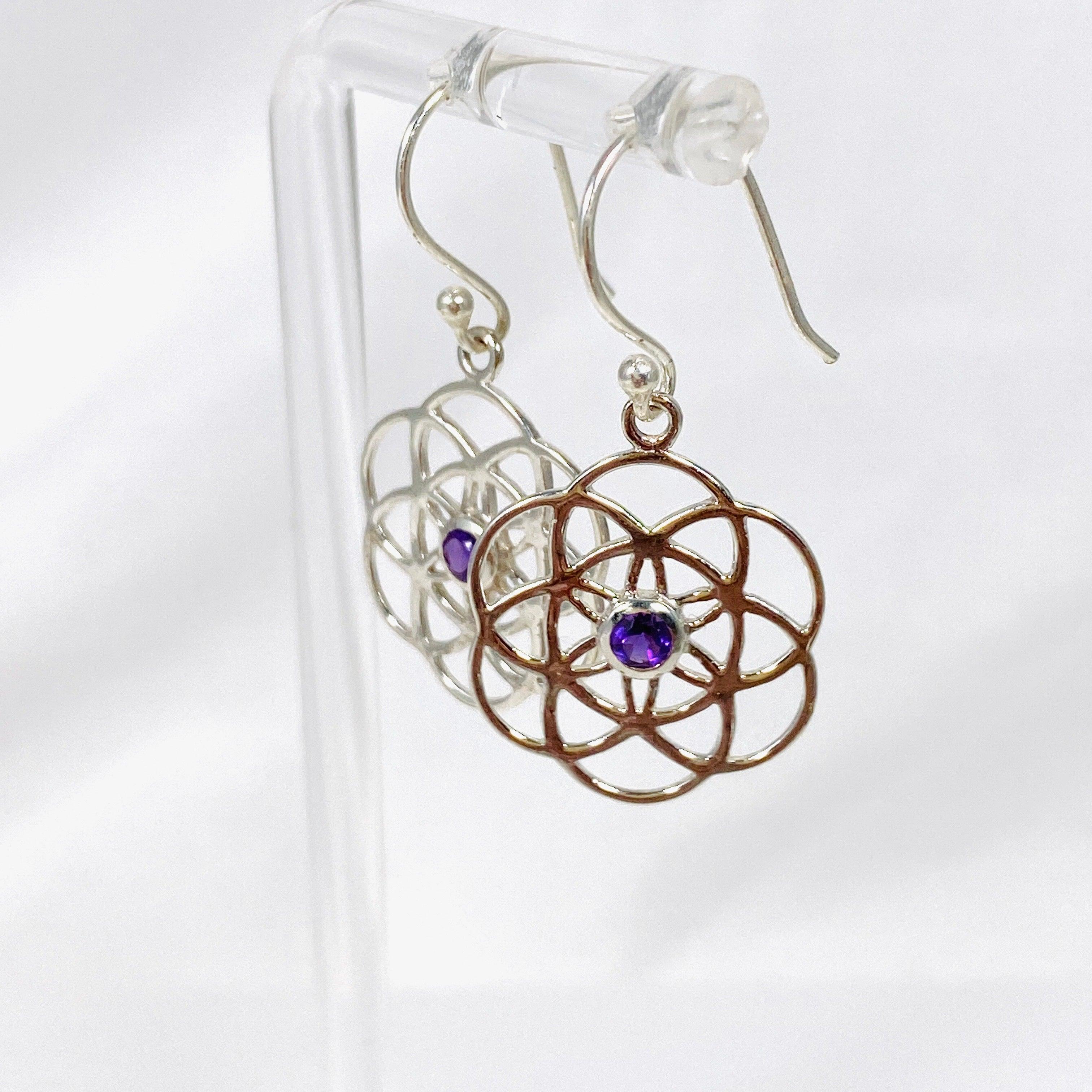Seed of Life Earrings with Amethyst Gemstone - Spiritual Healing Jewelry for Women - Perfect for Meditation, Yoga & Energy Balancing
