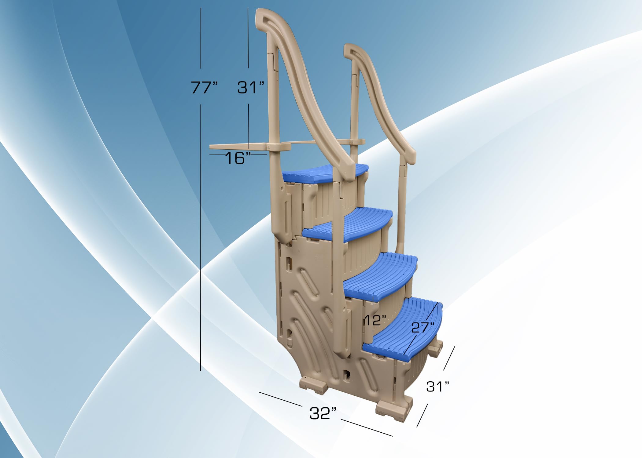 Confer Plastics Above Ground Pool Step with Non-Slip Blue Treads - Easy Drop-In Installation for Safe Pool Entry & Exit | Perfect for Inground & Above Ground Pools, Backyard Swimming Pools, and Family Pool Safety