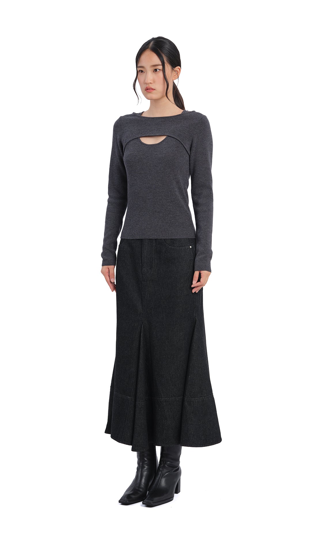 Stylish High Waist Denim Fishtail Skirt for Women - Trendy A-Line Midi Skirt with Side Pockets - Perfect for Casual Outfits, Date Nights & Office Wear