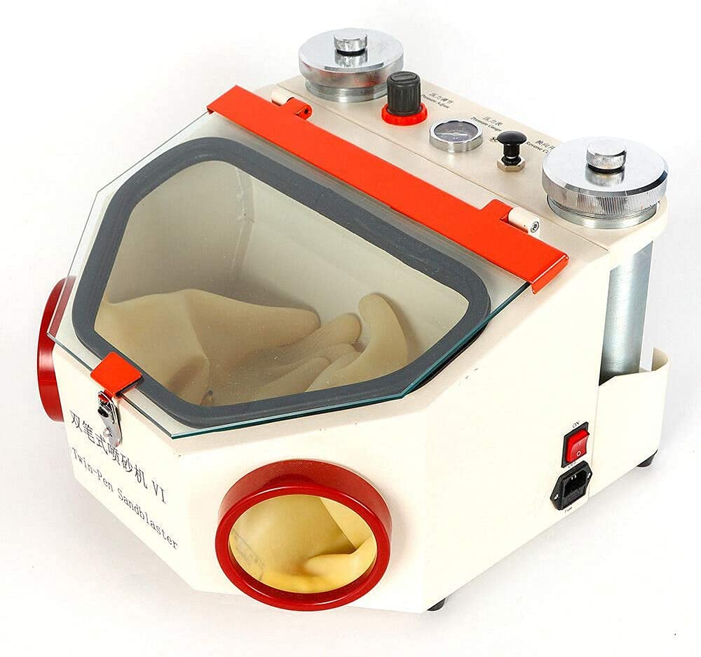 50W EustomA Twin Double Pen Fine Sandblaster with LED Lamp - Professional Lab Equipment for Metal Bottles | Perfect for Dental, Jewelry & Industrial Sandblasting Applications