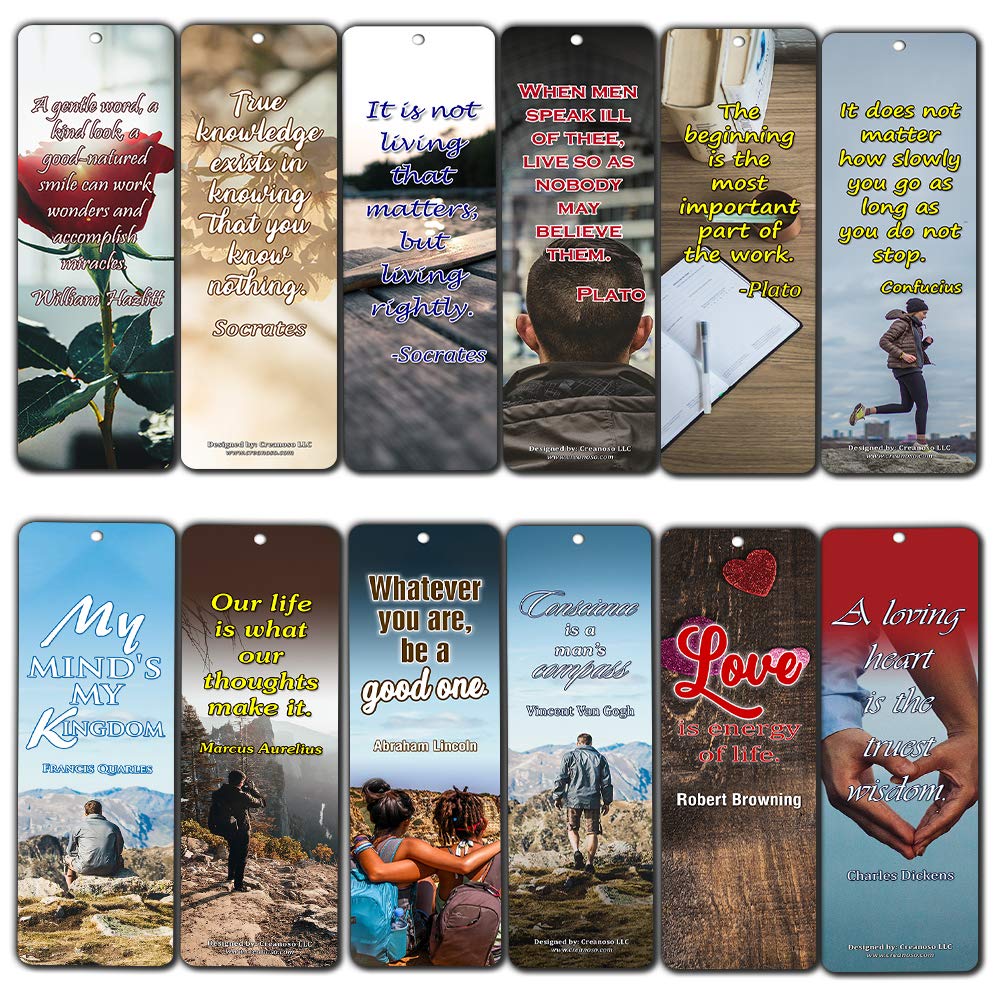 Creanoso Inspirational Quote Bookmarks Set (12-Pack) - Premium Motivational Bookmark Gift for Readers & Book Lovers - 6 Beautiful Designs - Perfect for Reading, Gifts, Book Clubs & Study Sessions
