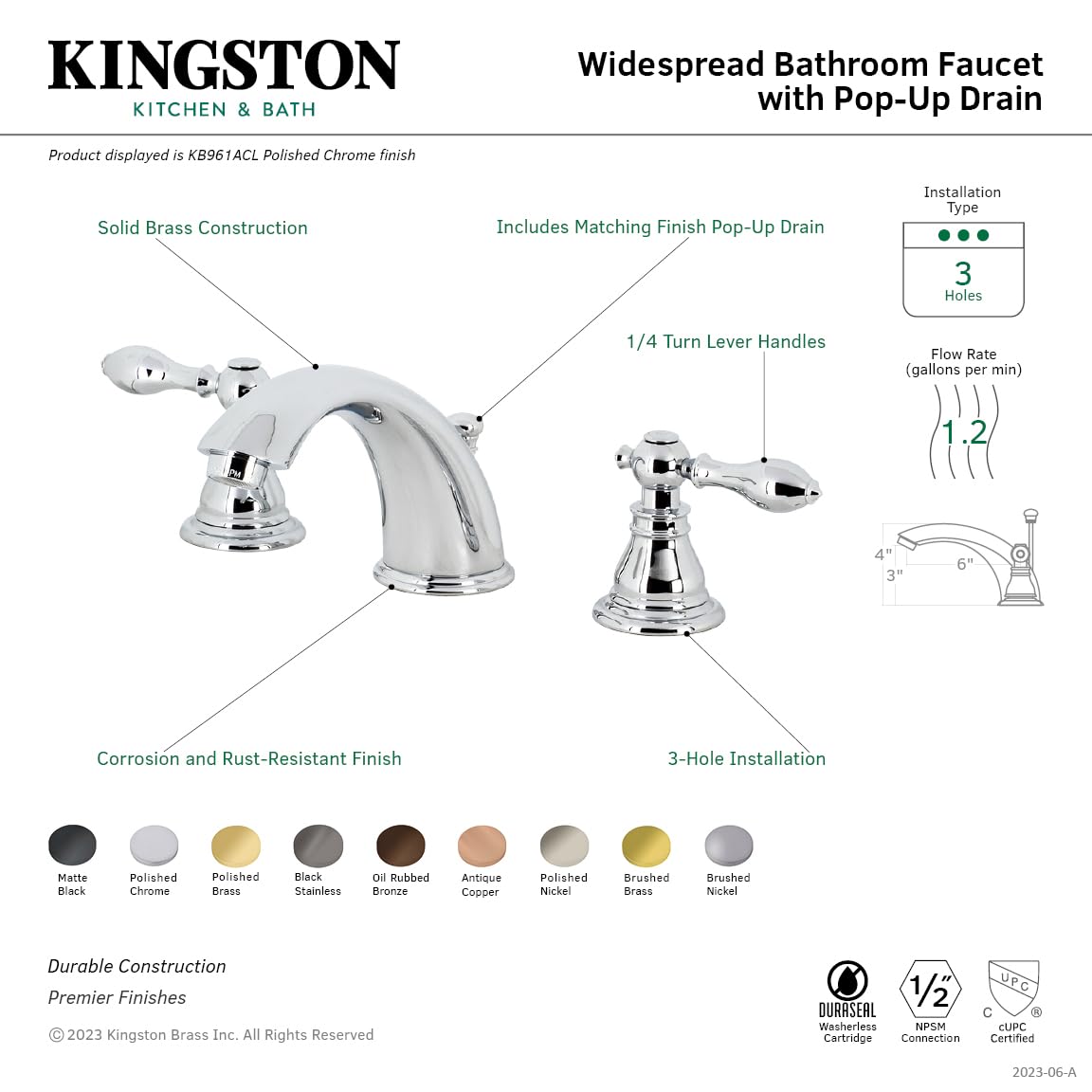 Kingston Brass KB966ACL American Classic Widespread Bathroom Faucet - Antique Copper Finish, 13.63 x 5.75 x 4.06 Inches - Perfect for Vintage Style Bathroom Vanities and Sinks