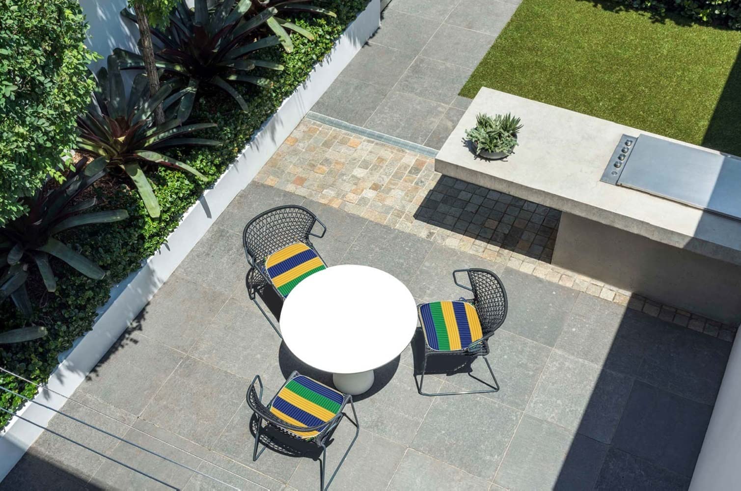 Outdoor Seat Cushions Set of 4 - 16x17 Inch Green Stripe U-Shaped Patio Chair Cushions with Ties - Waterproof Garden Furniture Cushions for Patio, Deck, Poolside & Home Office Use