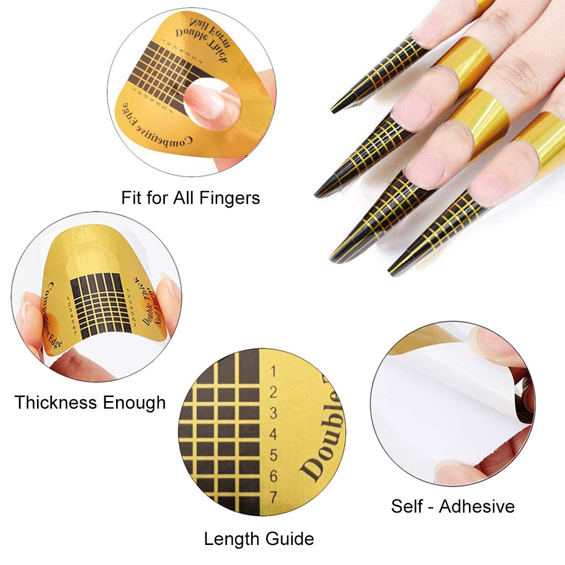 200Pcs Long Acrylic Nail Forms - Thick Nail Art Extension Tips with Numbered Markings | Durable Paper Nail Stickers for Gel & Acrylic Nails | Perfect for Salon Professionals & DIY Manicures at Home