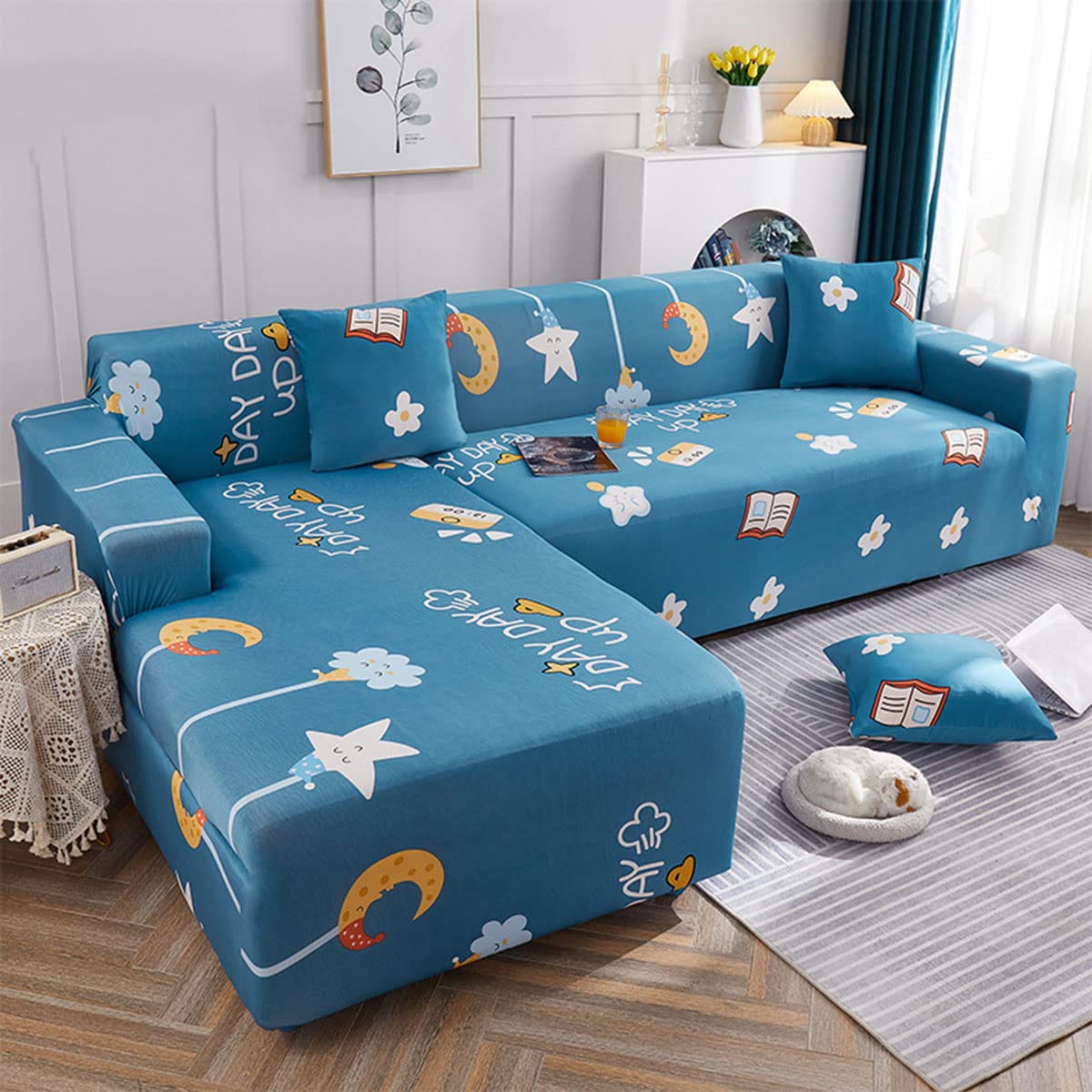 YOPOIY Stretch L-Shaped Sofa Slipcover - Universal Nordic Print Sectional Chaise Cover for Living Room, Pet & Kid Friendly (Fits 2+3 Seater Couches) | Perfect for Home Decor, Family Gatherings & Daily Relaxation