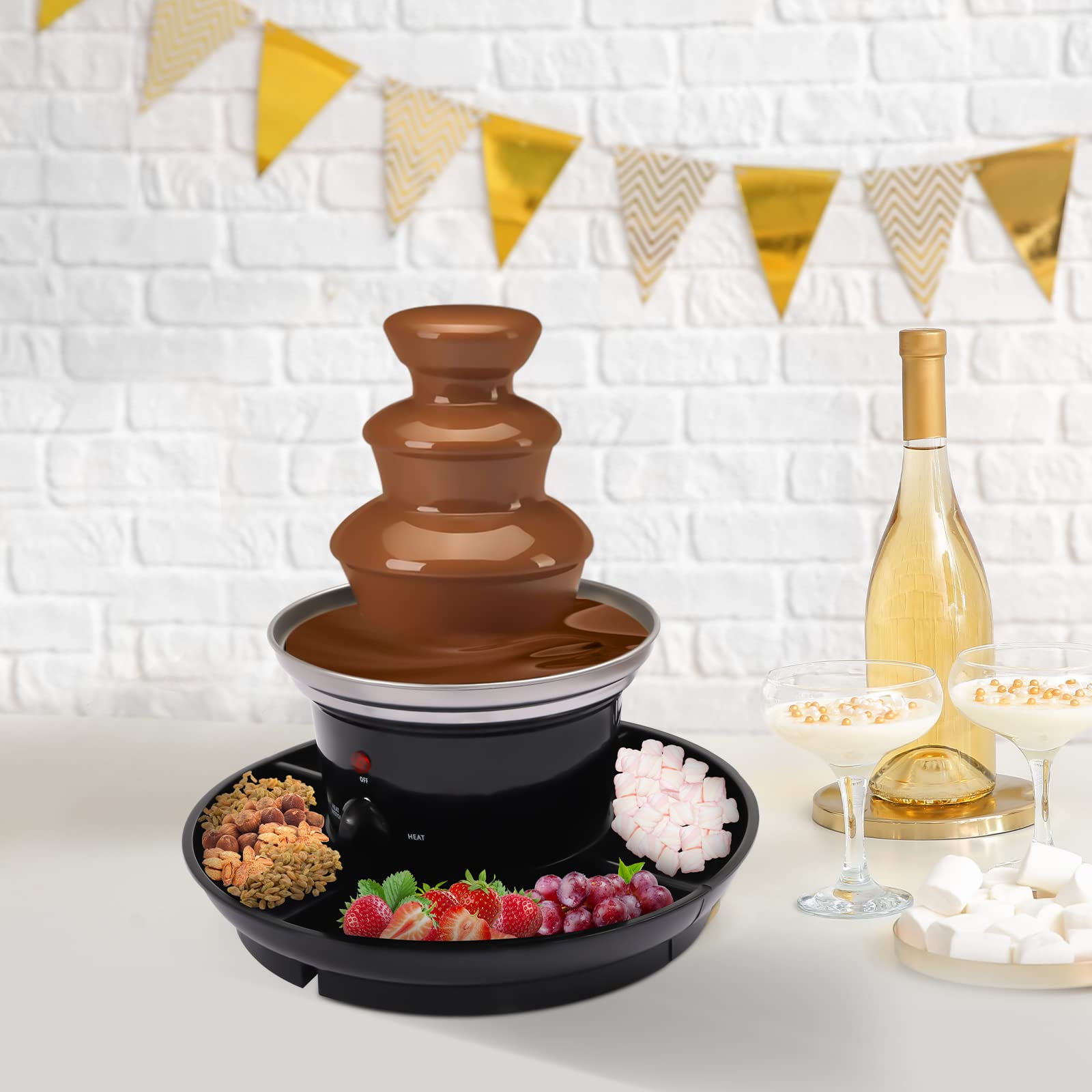 40W 3-Tier Chocolate Fondue Fountain with Fruit Plate - 1lb Chocolate Capacity for DIY Waterfall | Perfect for Birthday Parties, Weddings & Celebrations | Create Sweet Memories with Chocolate Dipping Fun
