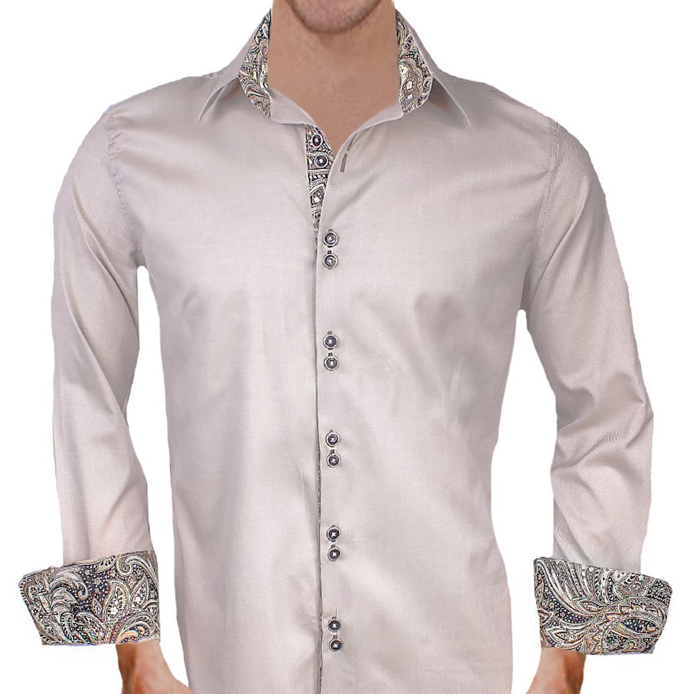 Premium Tan & Brown Paisley Pattern Dress Shirts for Men | 100% Cotton Formal Business Attire | Made in USA | Perfect for Office, Weddings & Special Occasions