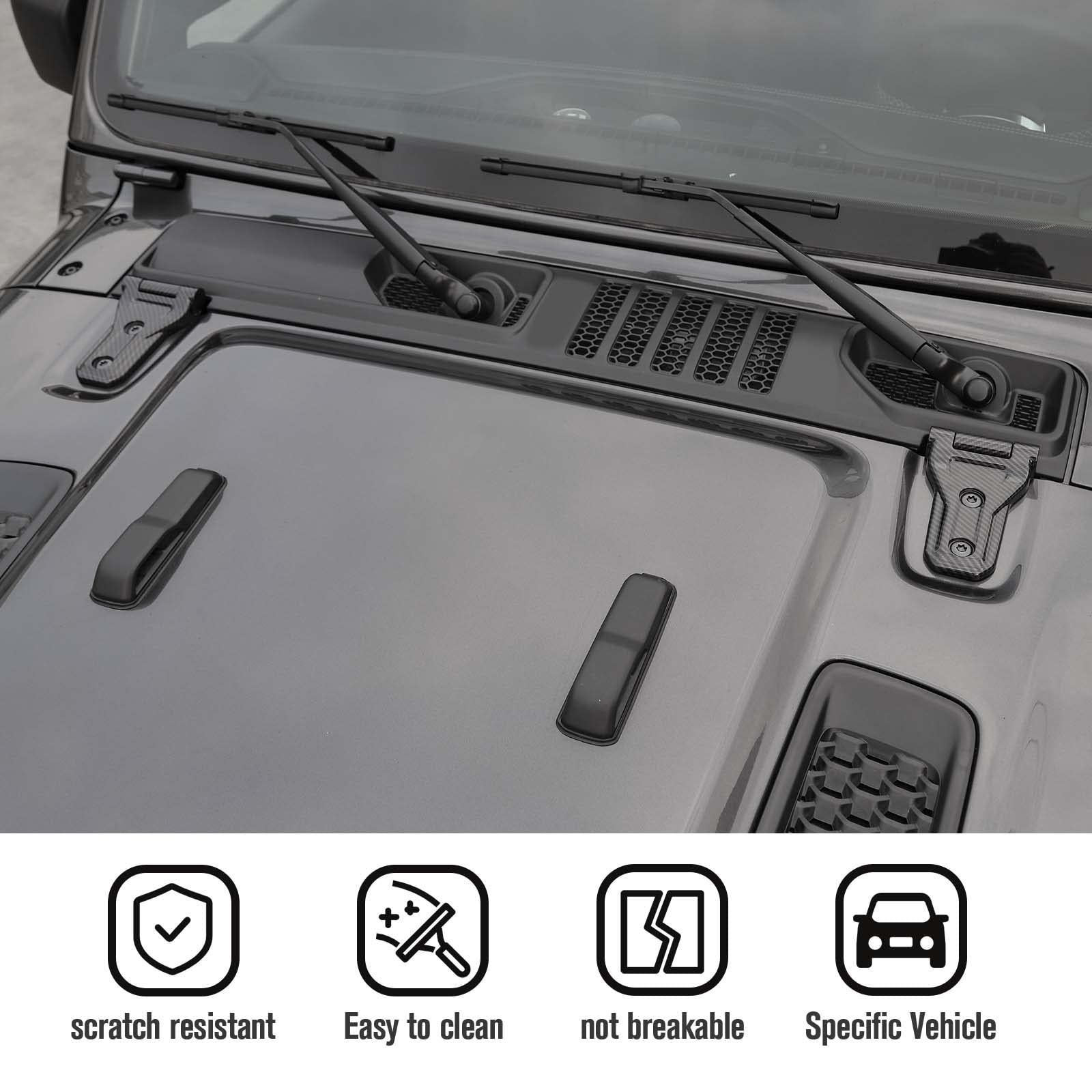 JeCar Carbon Fiber Hood Hinge Trim Covers for 2018-2023 Jeep Wrangler JL & JLU - Exterior Accessories for Off-Road Protection & Style Upgrade