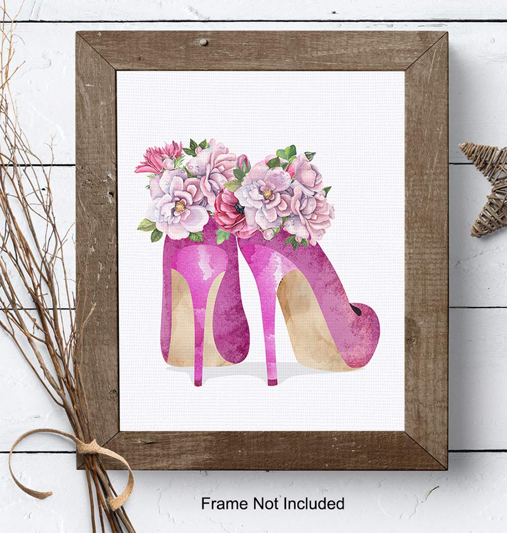 Glam Wall Decor - Fashion Wall Art Poster for Women & Girls - High Fashionista Luxury Print - Pink Couture High Heel Shoes - Perfect for Bedroom & Living Room Decoration