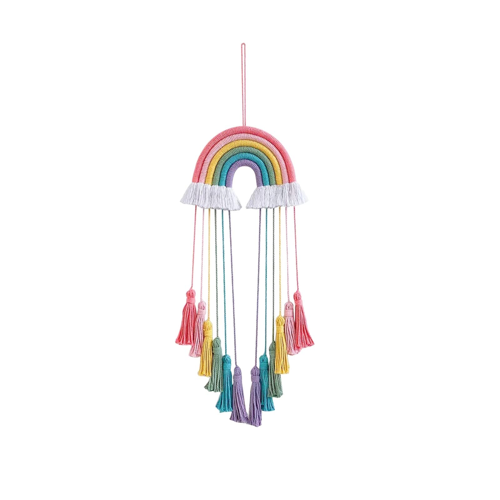 Colorful Boho Rainbow Tassel Wall Hanging - Handwoven Rope Wall Art for Home Decor, Nursery, Classroom & Party | Boho Chic Bedroom, Kids Room & Wedding Decorations