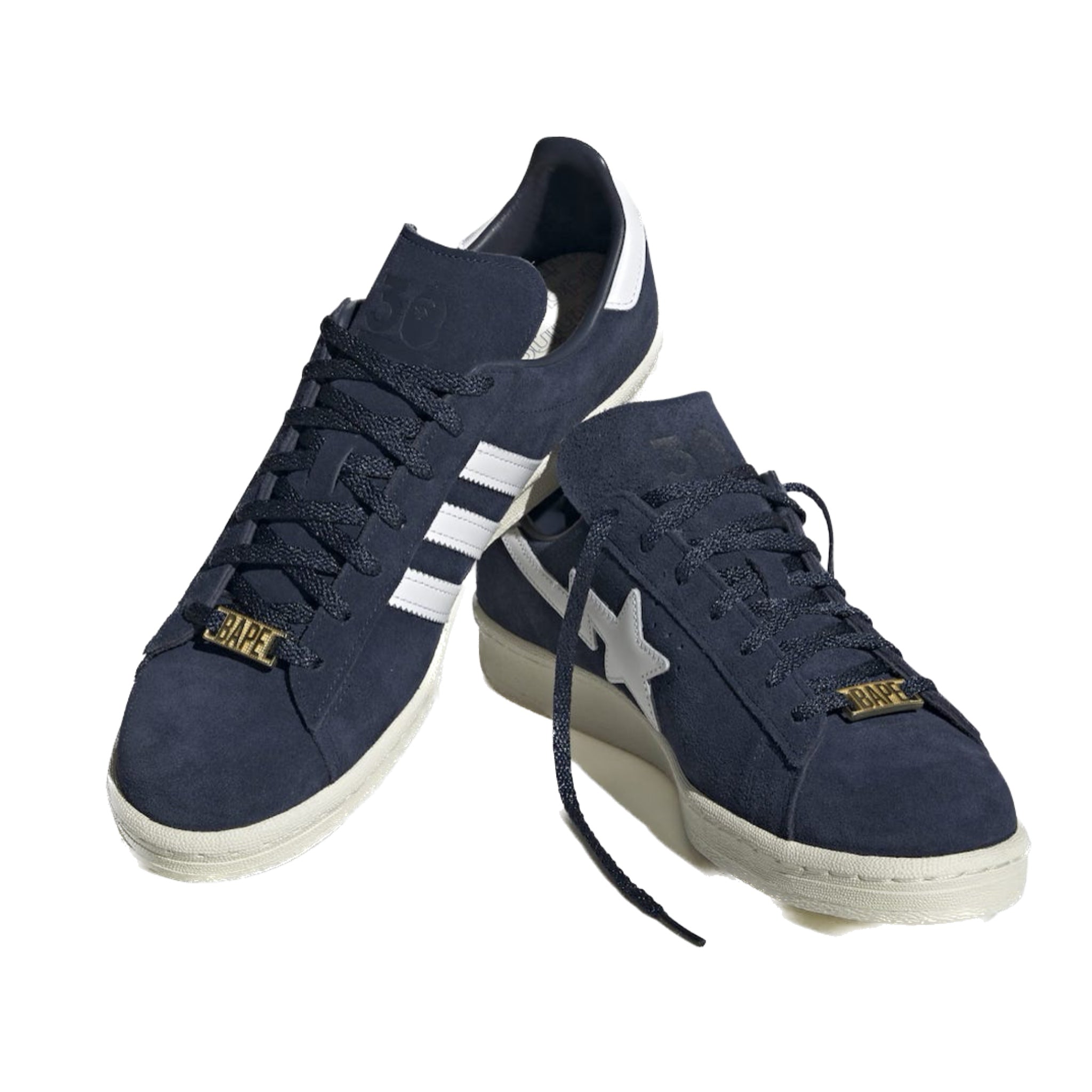 Adidas Campus 80s BAPE Collaboration Sneakers - Collegiate Navy & Cloud White Colorway | Streetwear Fashion, Casual Wear & Sneaker Collection