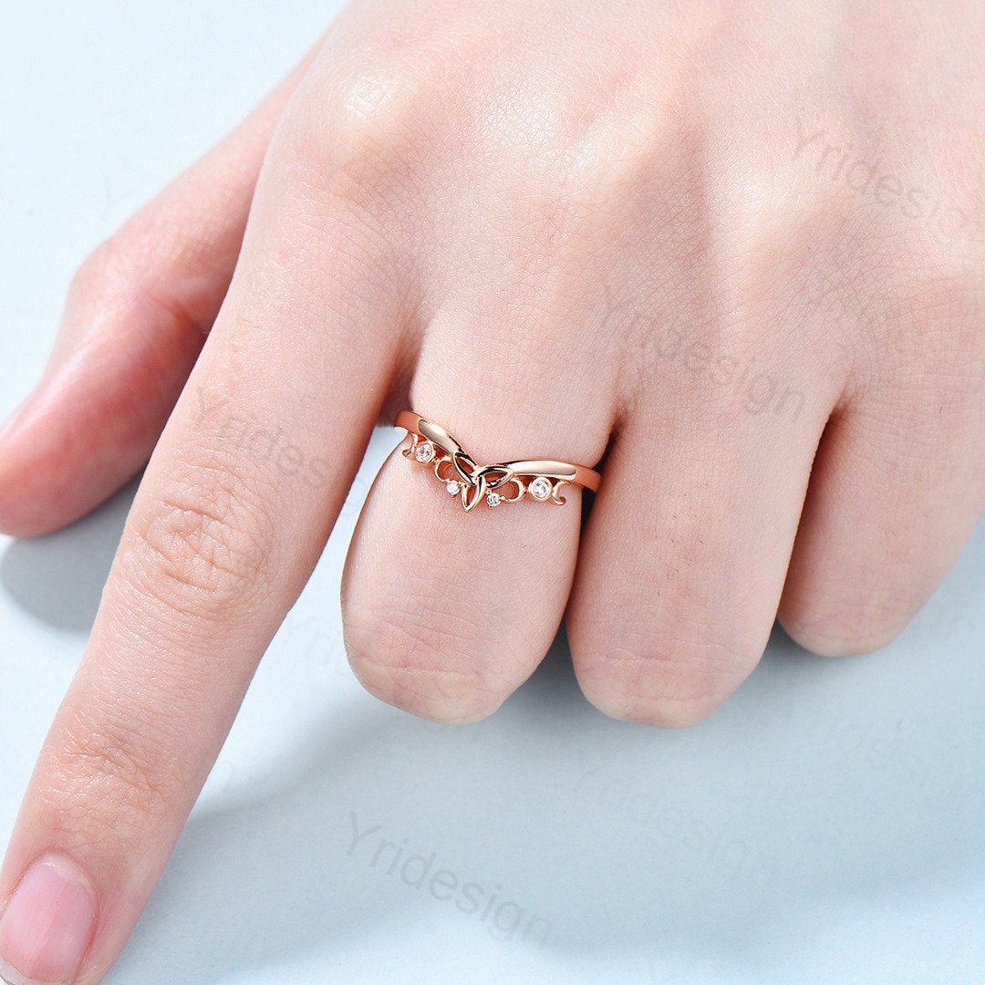 Celtic Knot Norse Viking Diamond Wedding Band for Women - Unique Curved Yellow Gold Stackable Anniversary Ring | Perfect for Weddings, Engagements & Gift Giving