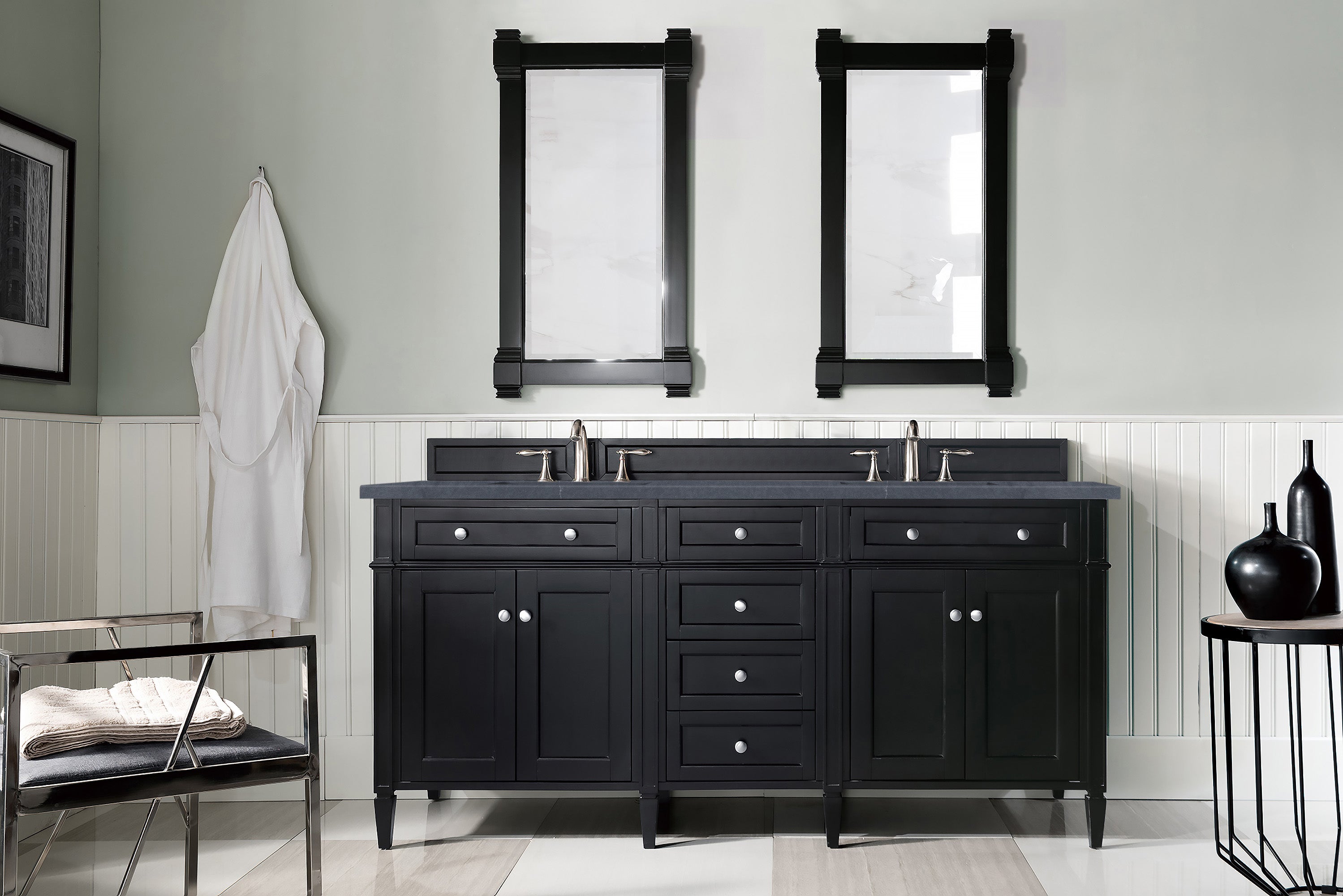 Brittany 72-Inch Black Onyx Double Vanity with 3CM Charcoal Soapstone Quartz Countertop - Modern Bathroom Vanity for Master Bath & Powder Room