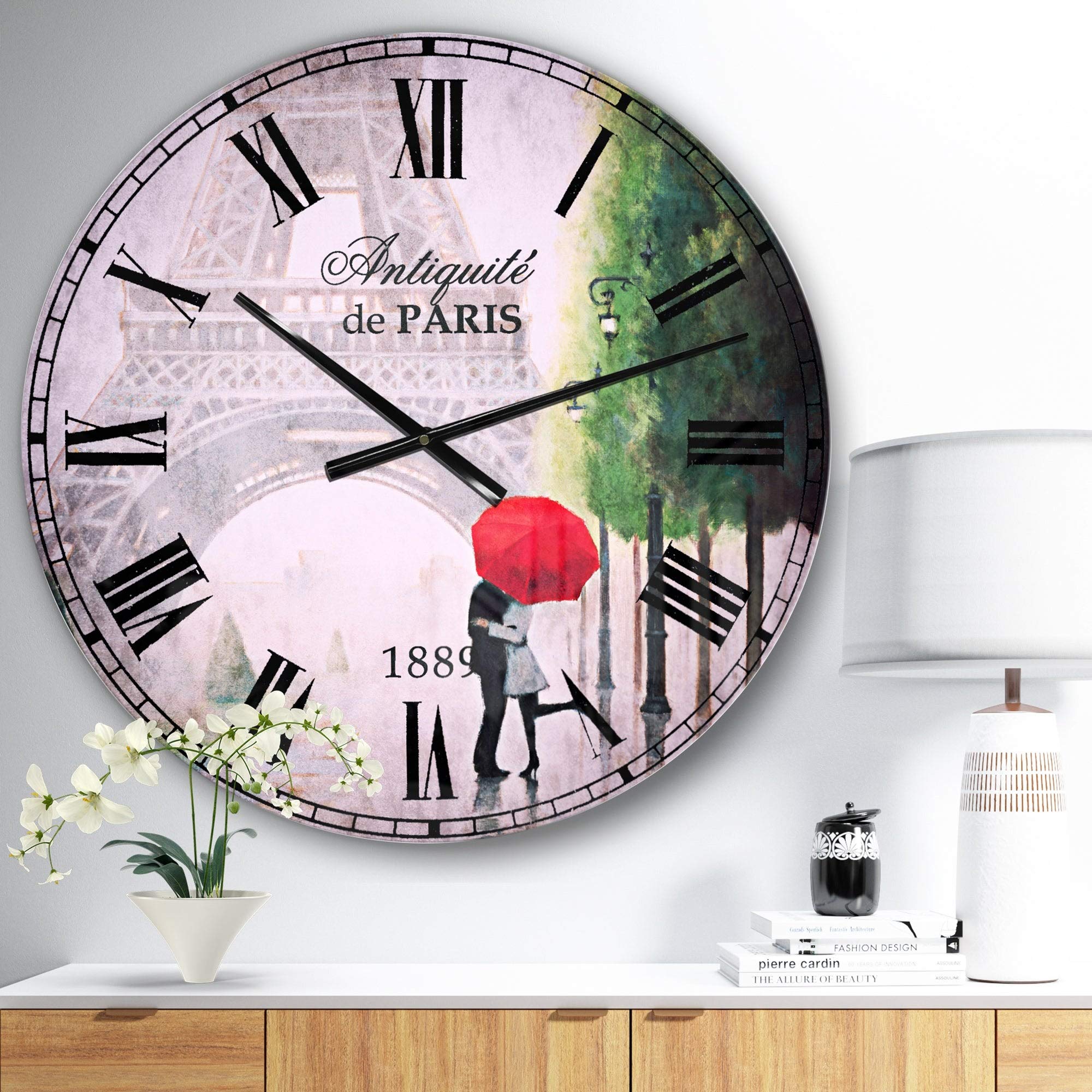 Designart 'Paris Romance Couples III' French Country Oversized Wall Clock - 29 x 29 Inches - Vintage Parisian Decor for Living Room, Bedroom & Office