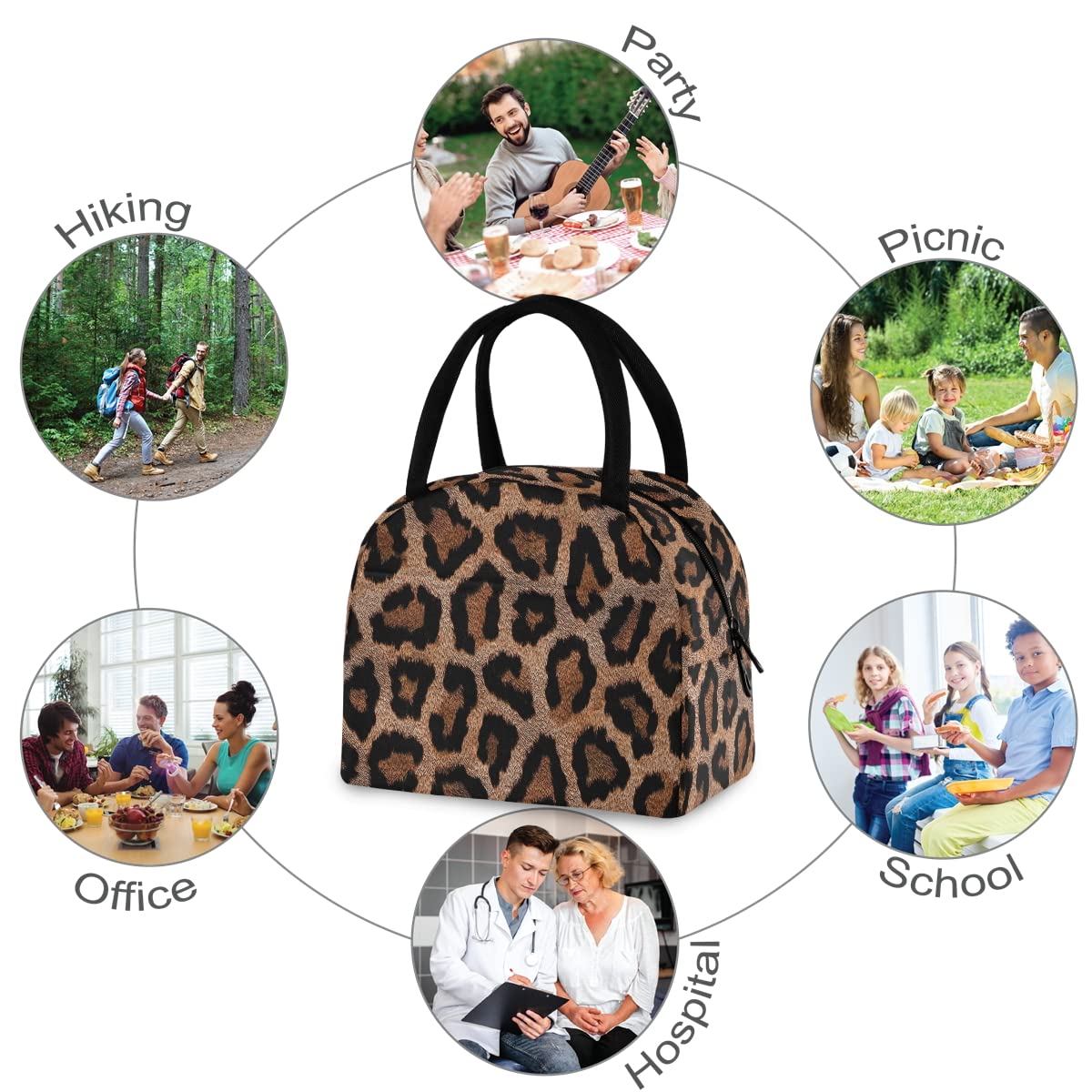 Leopard Print Insulated Lunch Bag for Women & Men - Reusable Cooler Tote for School, Office, Picnic - Leakproof Lunch Box for Kids, Teens & Adults (Perfect for Work, Travel & Outdoor Activities)