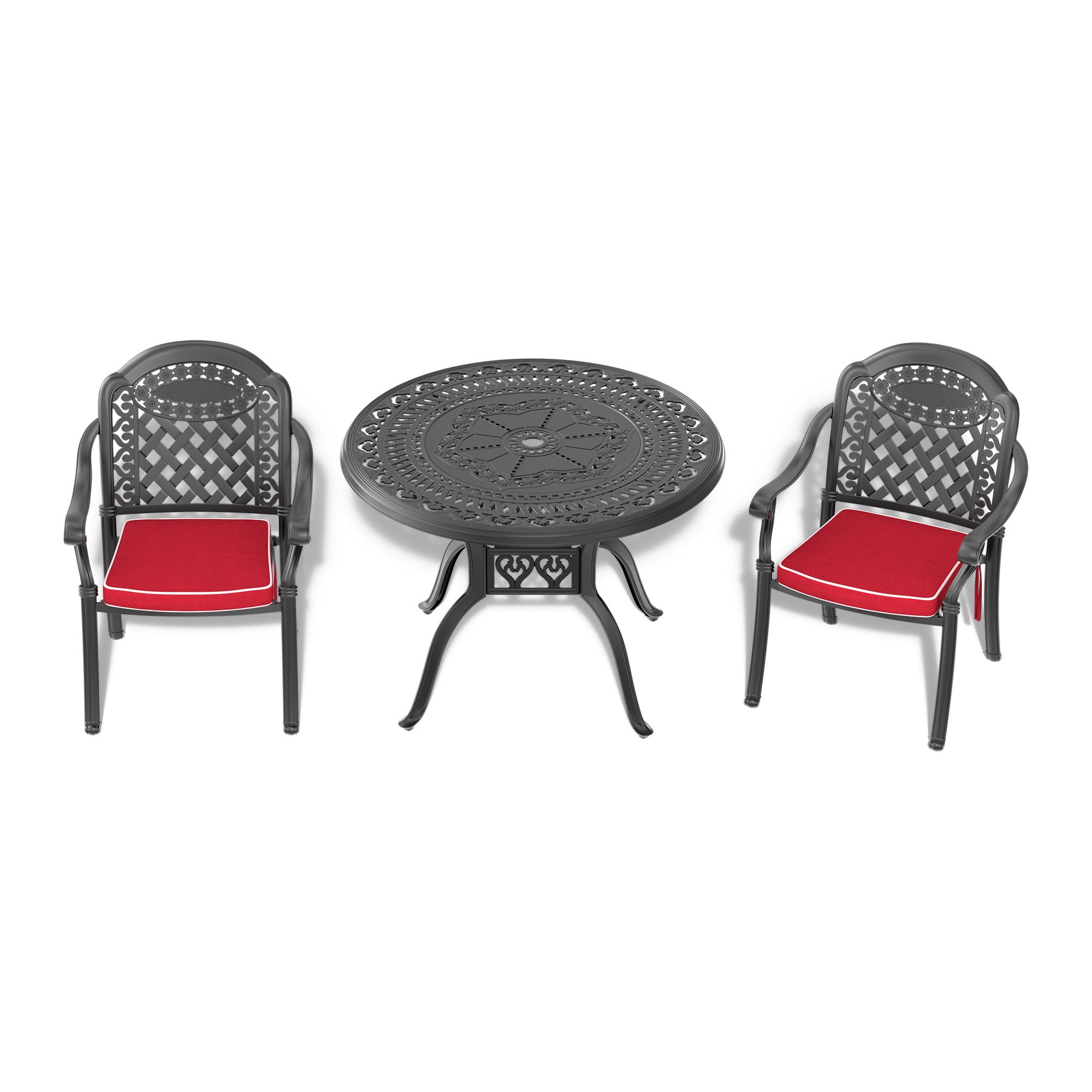 3-Piece Cast Aluminum Patio Furniture Set with Cushions (Random Colors) - Durable Outdoor Seating for Garden, Poolside & Backyard Relaxation